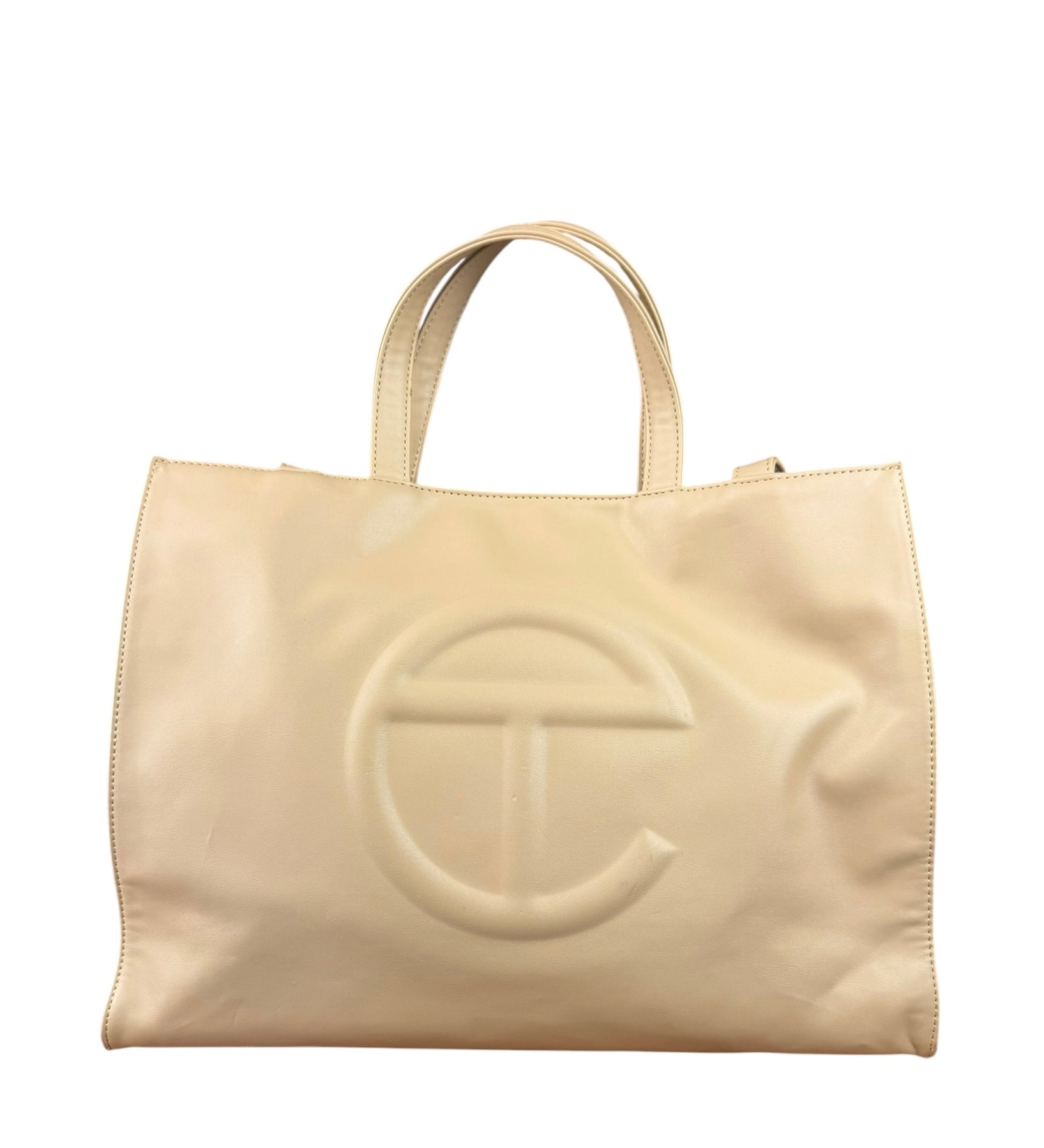 Telfar Cream Leather Medium Shopping Tote Bag