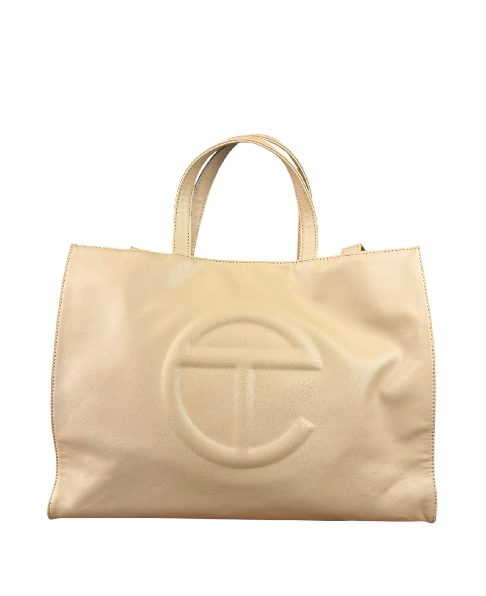 Telfar Cream Leather Medium Shopping Tote Bag
