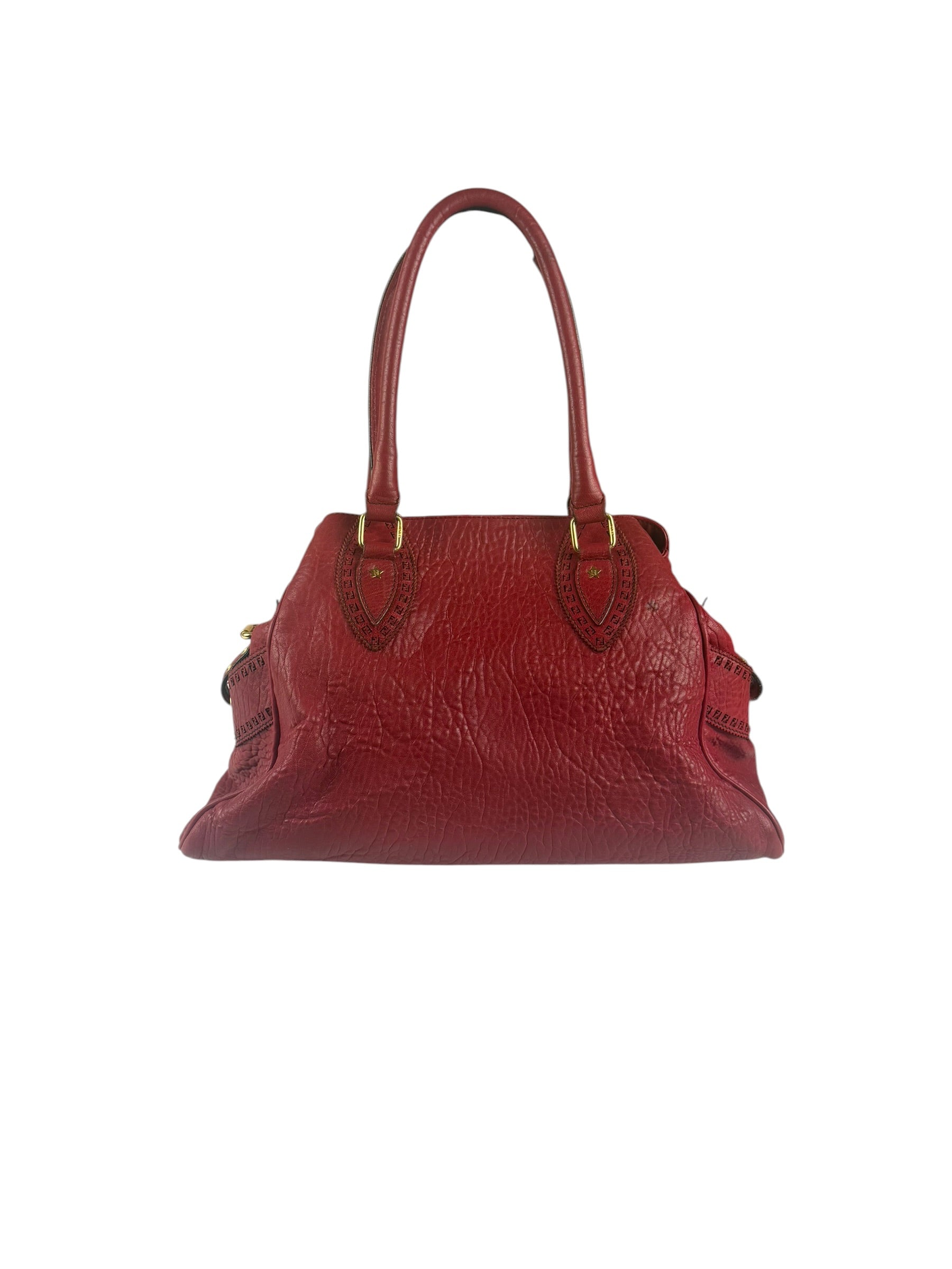 Fendi Red Grained Leather Etniko Shoulder Bag