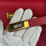 Hermes Kelly 32 Courchevel Rouge Vif Gold Handbag 1997