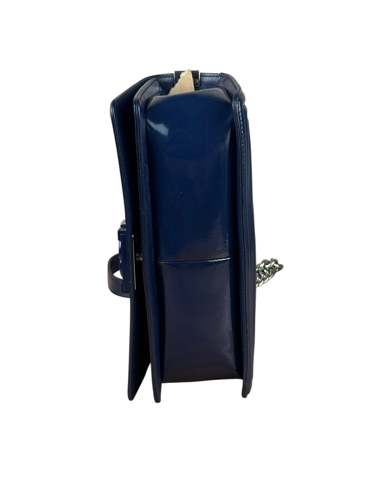 Chanel Navy Patent Quilted Leather Boy Flap Bag 2016