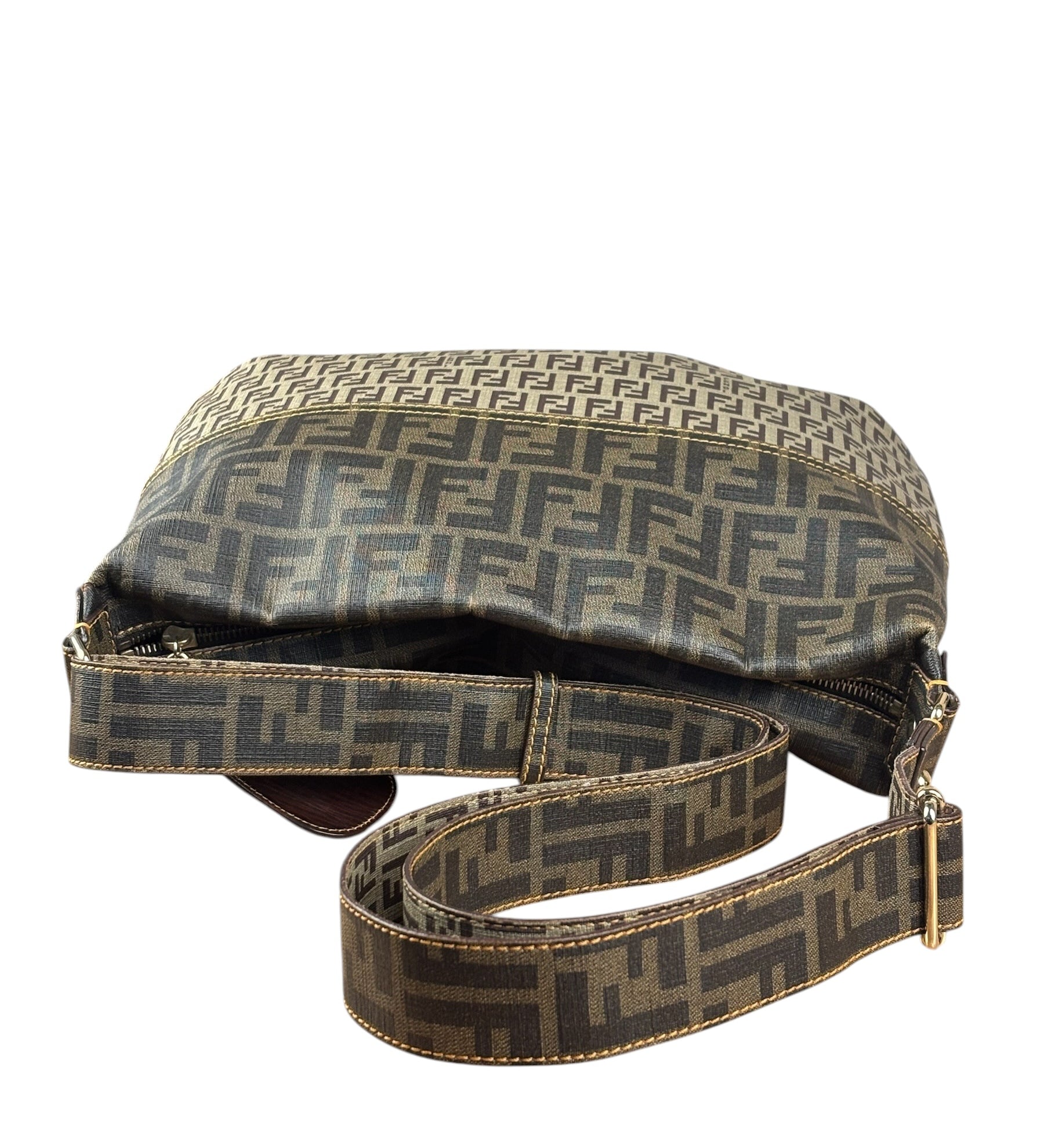 Fendi Vintage Two-Tone Leather Zucchino Messenger/Shoulder Bag