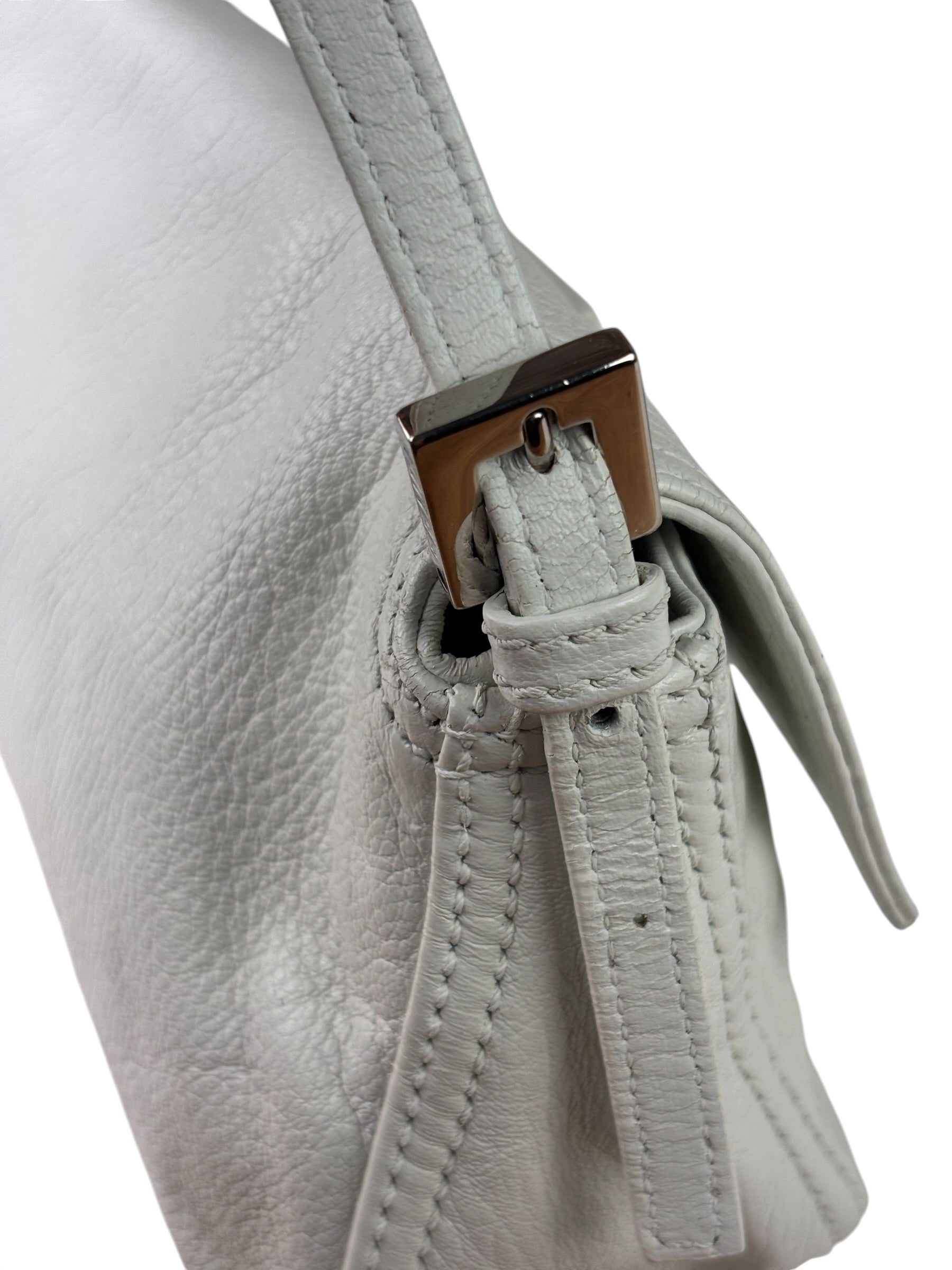 Fendi White Leather Baguette