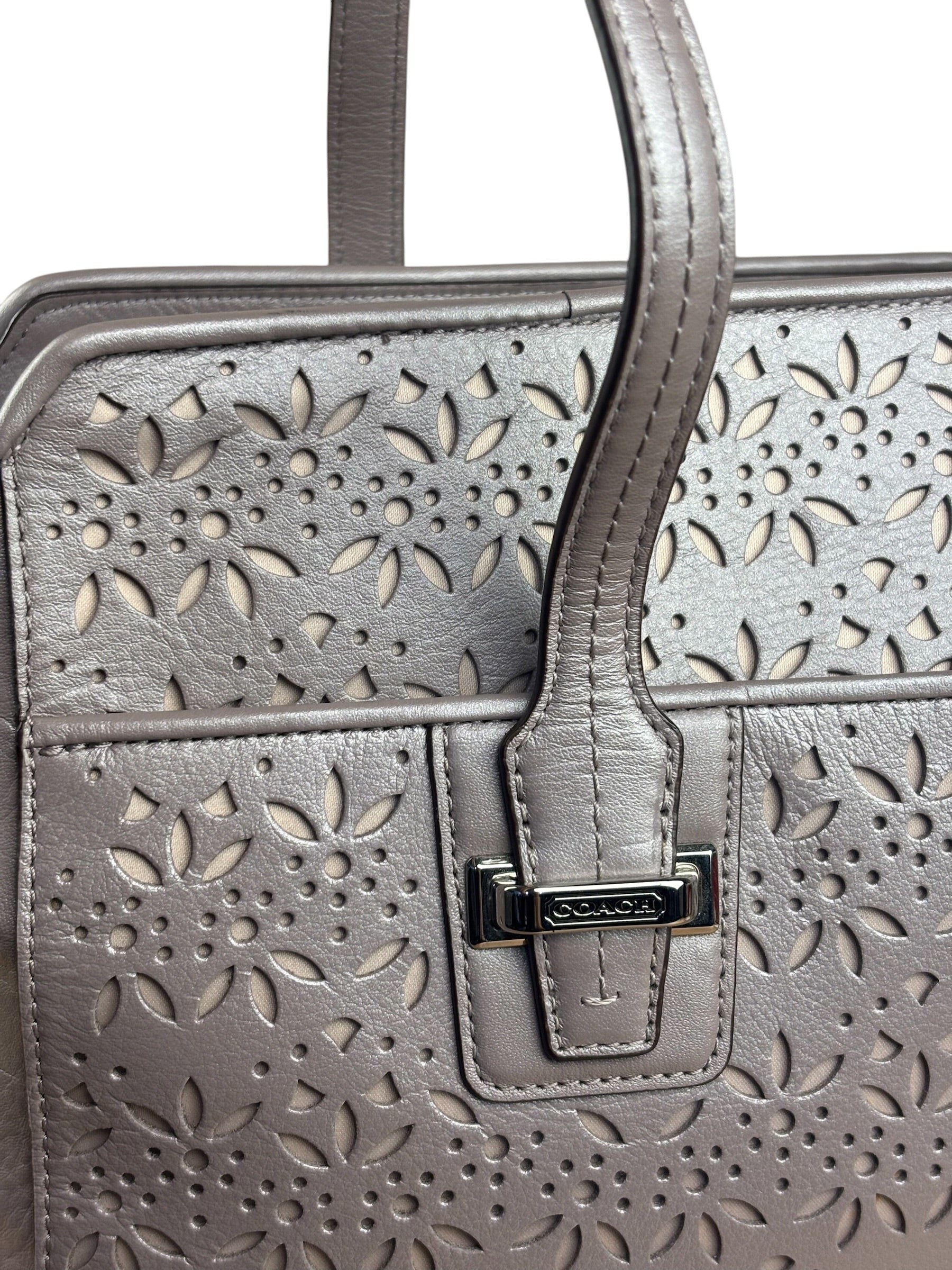 Coach Putty Grey Leather Taylor Eyelet Caryall Shoulder Bag