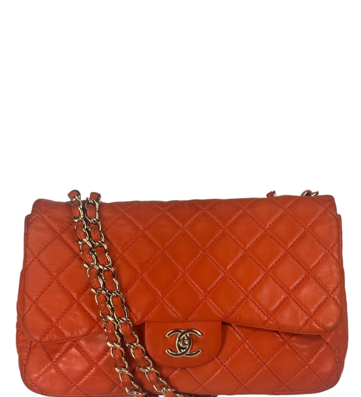 Chanel Orange Quilted Lambskin Flap Bag 2008