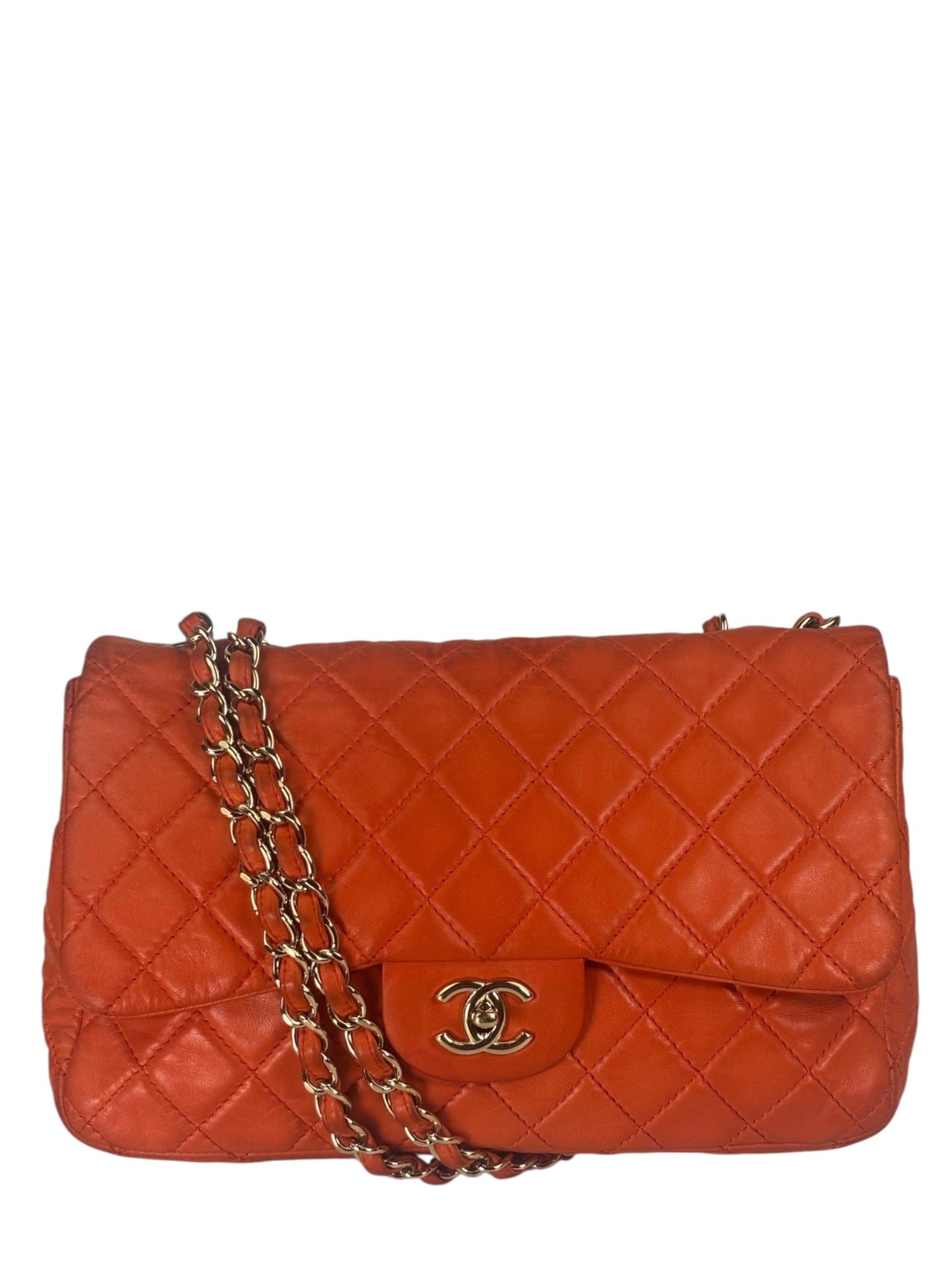 Chanel Orange Quilted Lambskin Flap Bag 2008