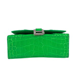 Balenciaga Fluo Green Crocodile Embossed Hourglass XS Two-Way Bag