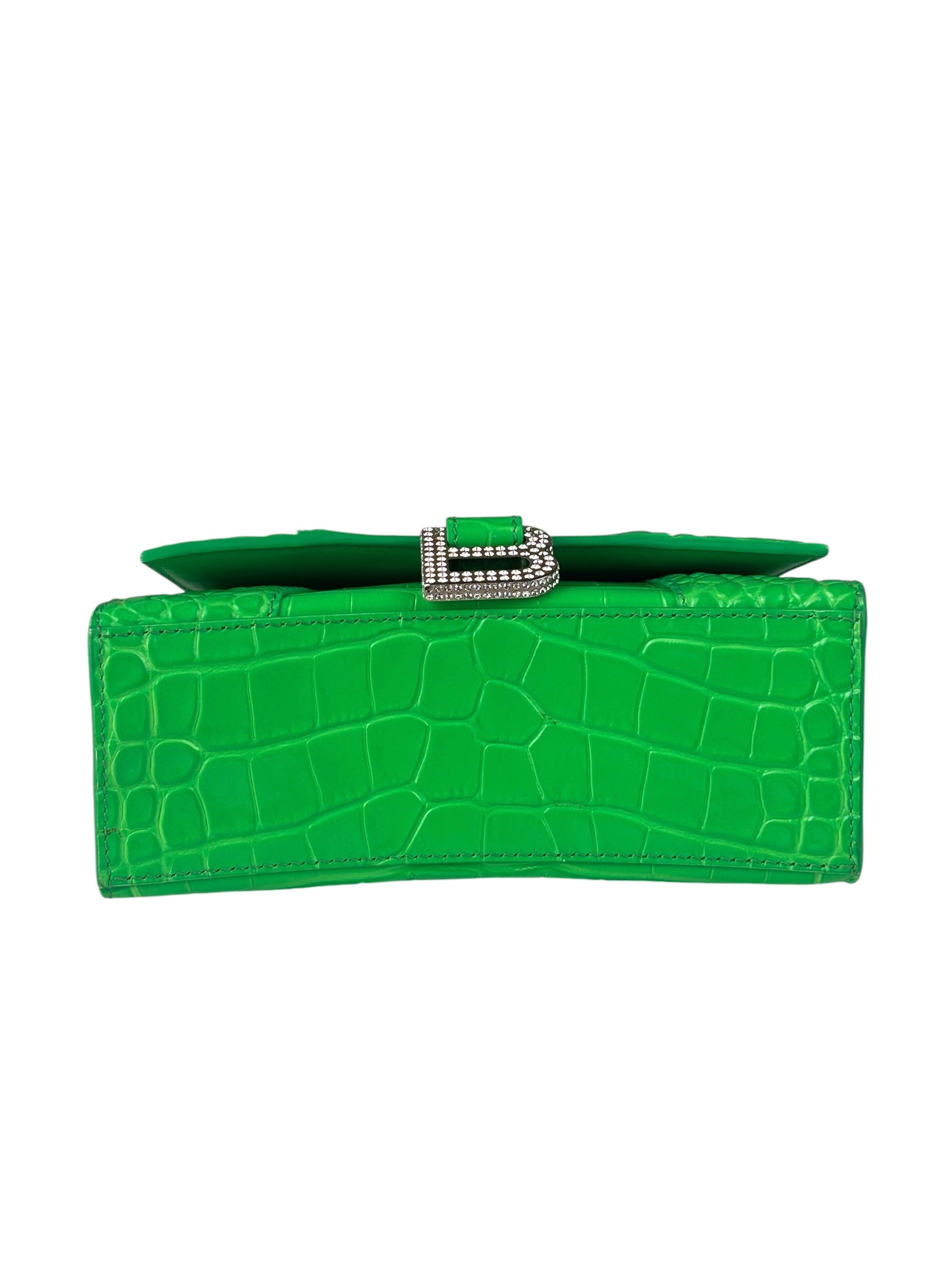 Balenciaga Fluo Green Crocodile Embossed Hourglass XS Two-Way Bag