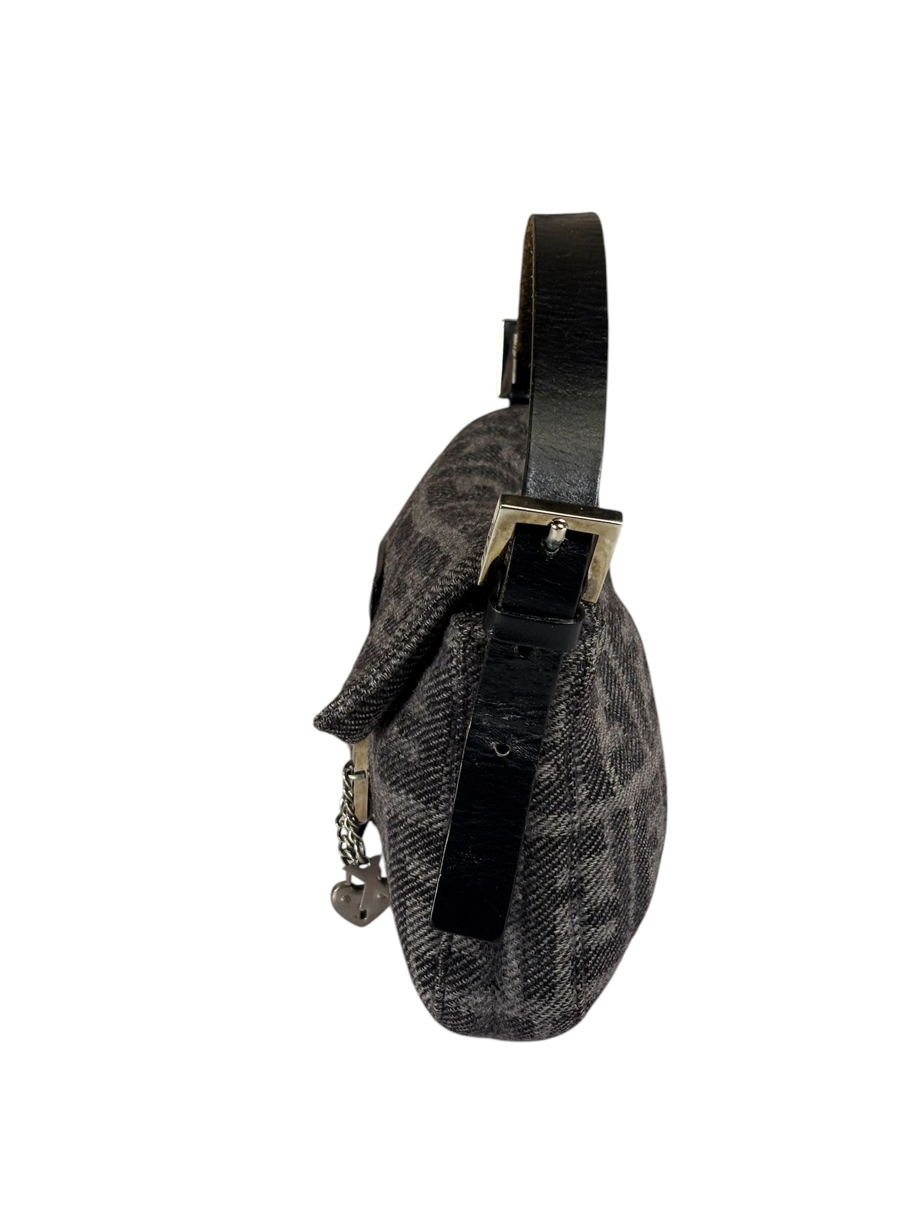 Fendi Grey/Black Leather Trim/Wool Zucca Baguette