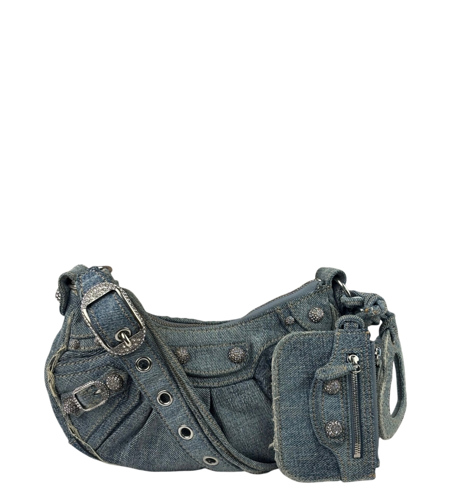 Balenciaga Denim Le Cagole Rhinestones Crossbody Bag