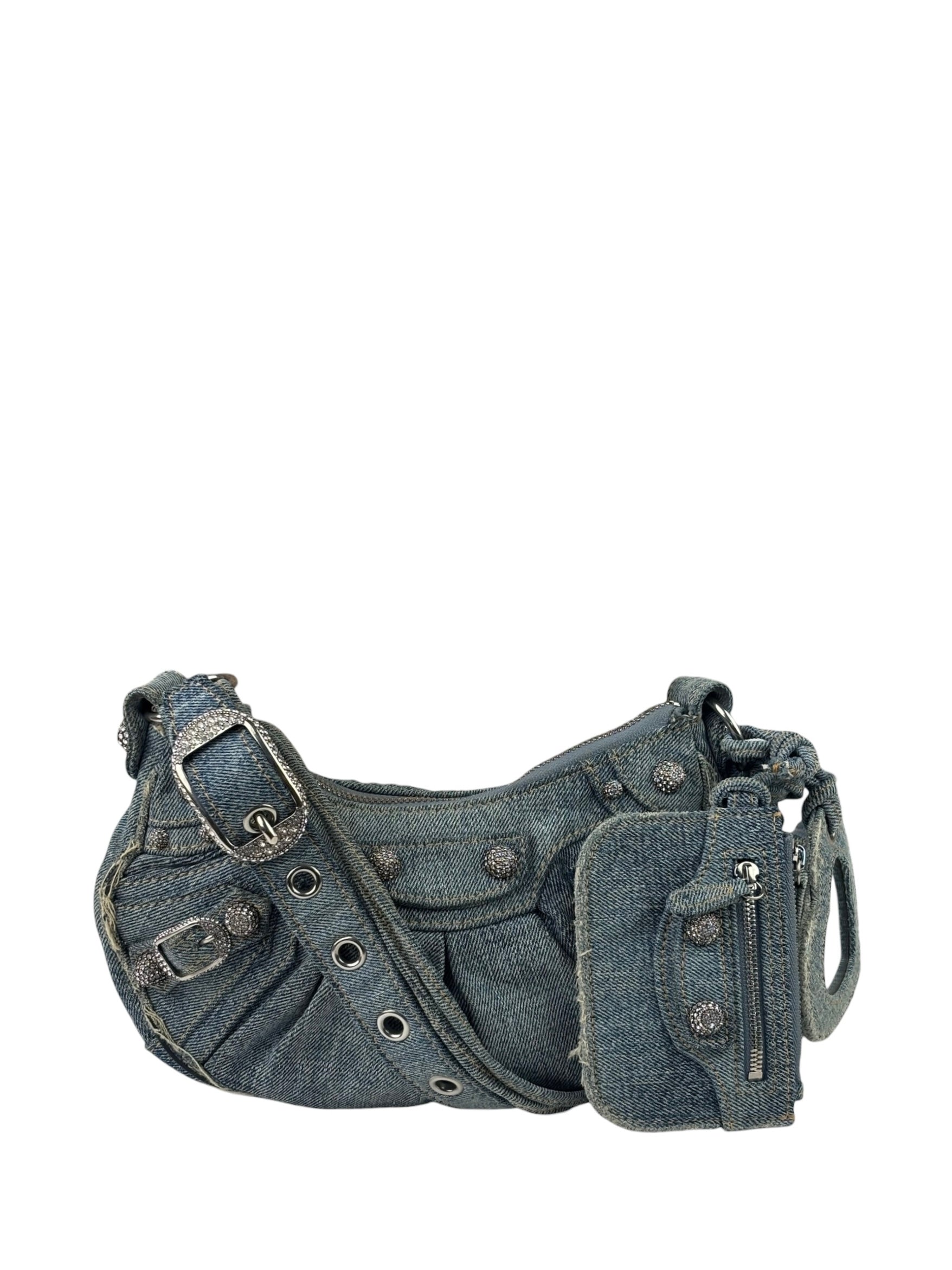 Balenciaga Denim Le Cagole Rhinestones Crossbody Bag