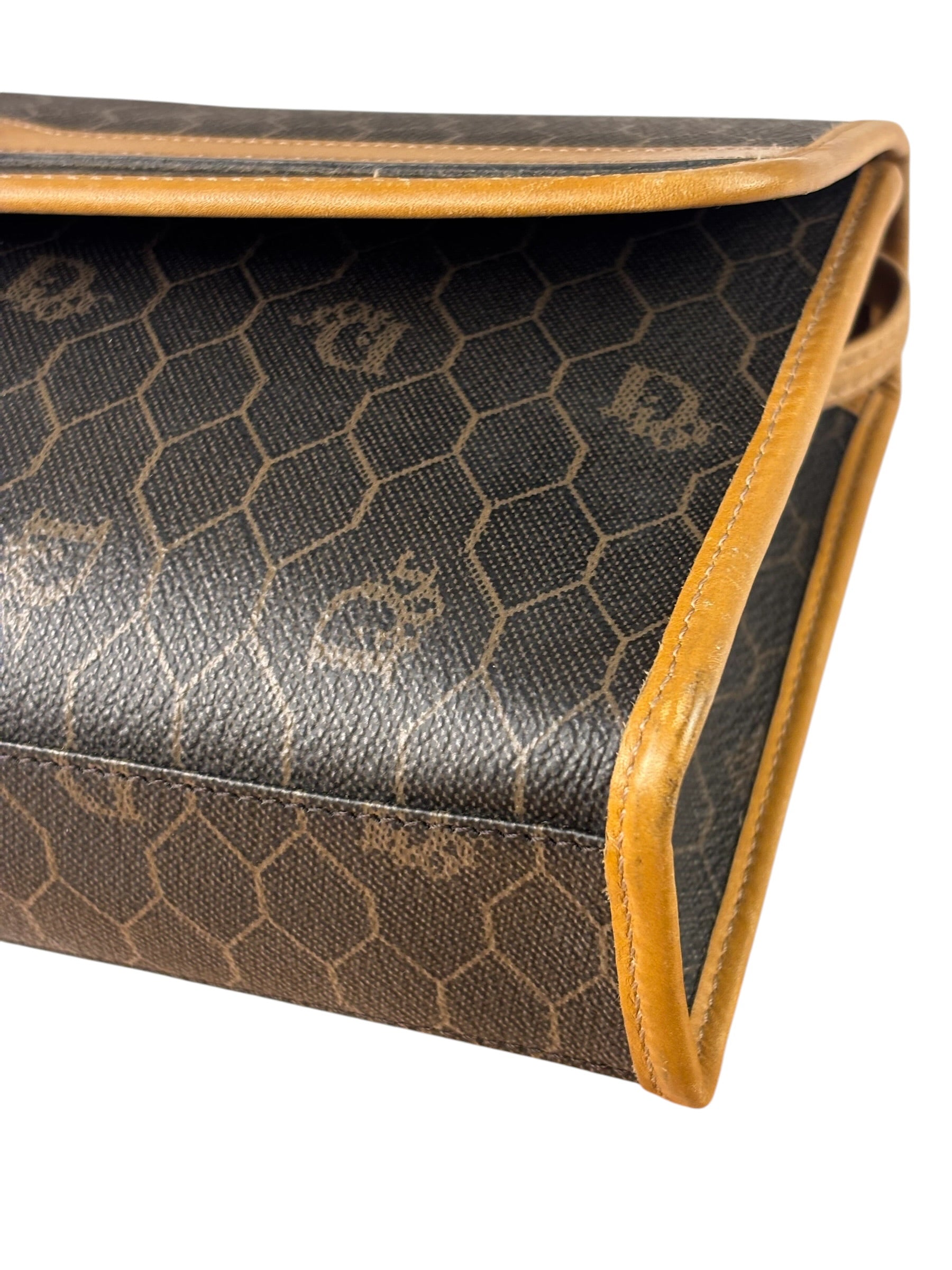 Christian Dior Vintage Brown Leather Honeycomb Shoulder Bag