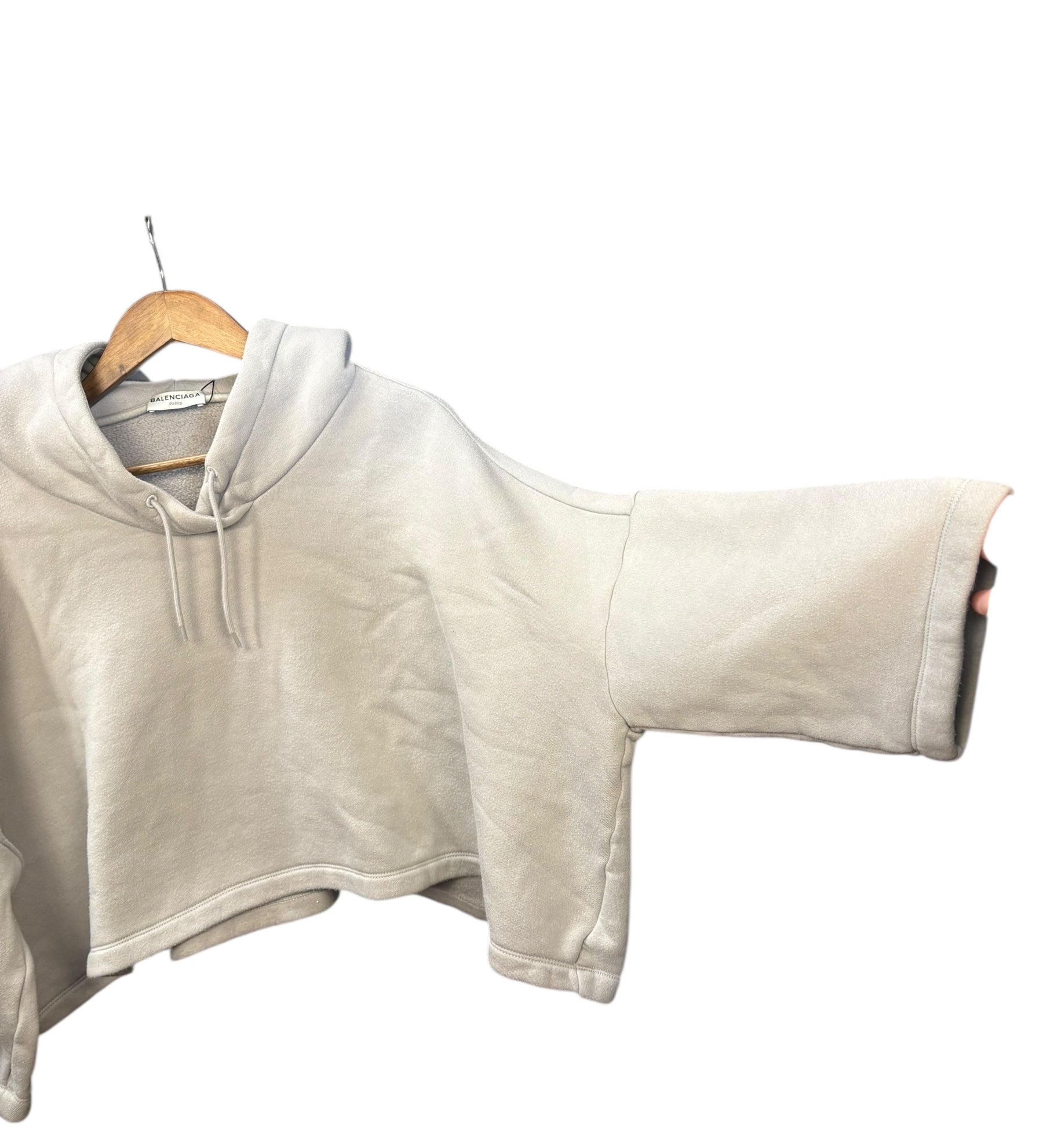 Balenciaga Grey Oversized Cropped Hoodie
