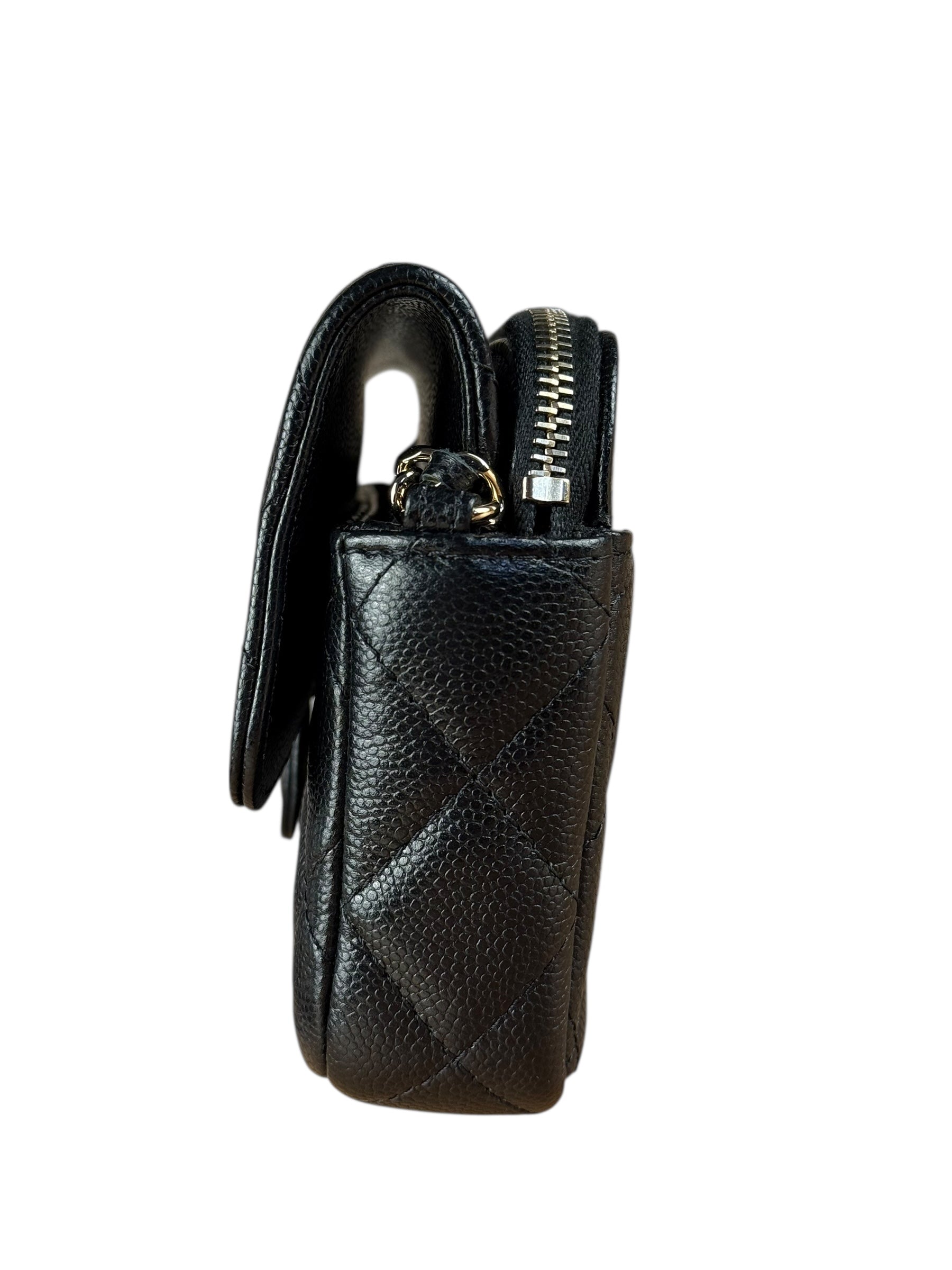 Chanel Black Quilted Flap Phone Chain Handbag