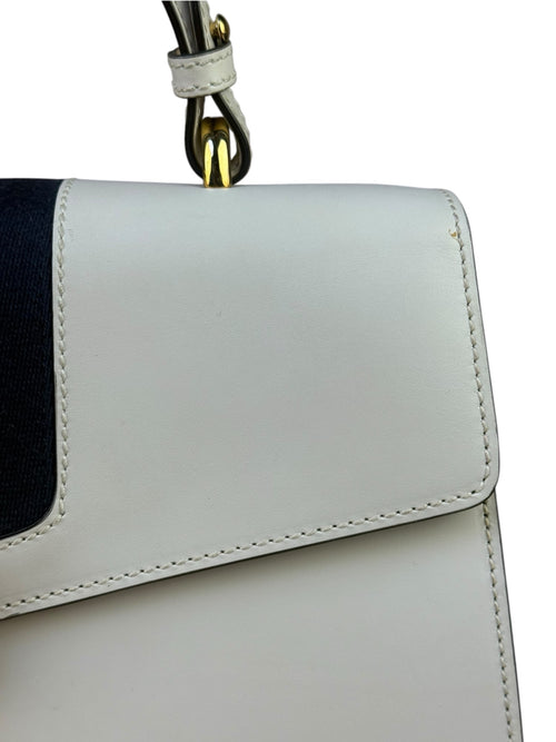Gucci White Leather Sylvie Web Strap Top Handle