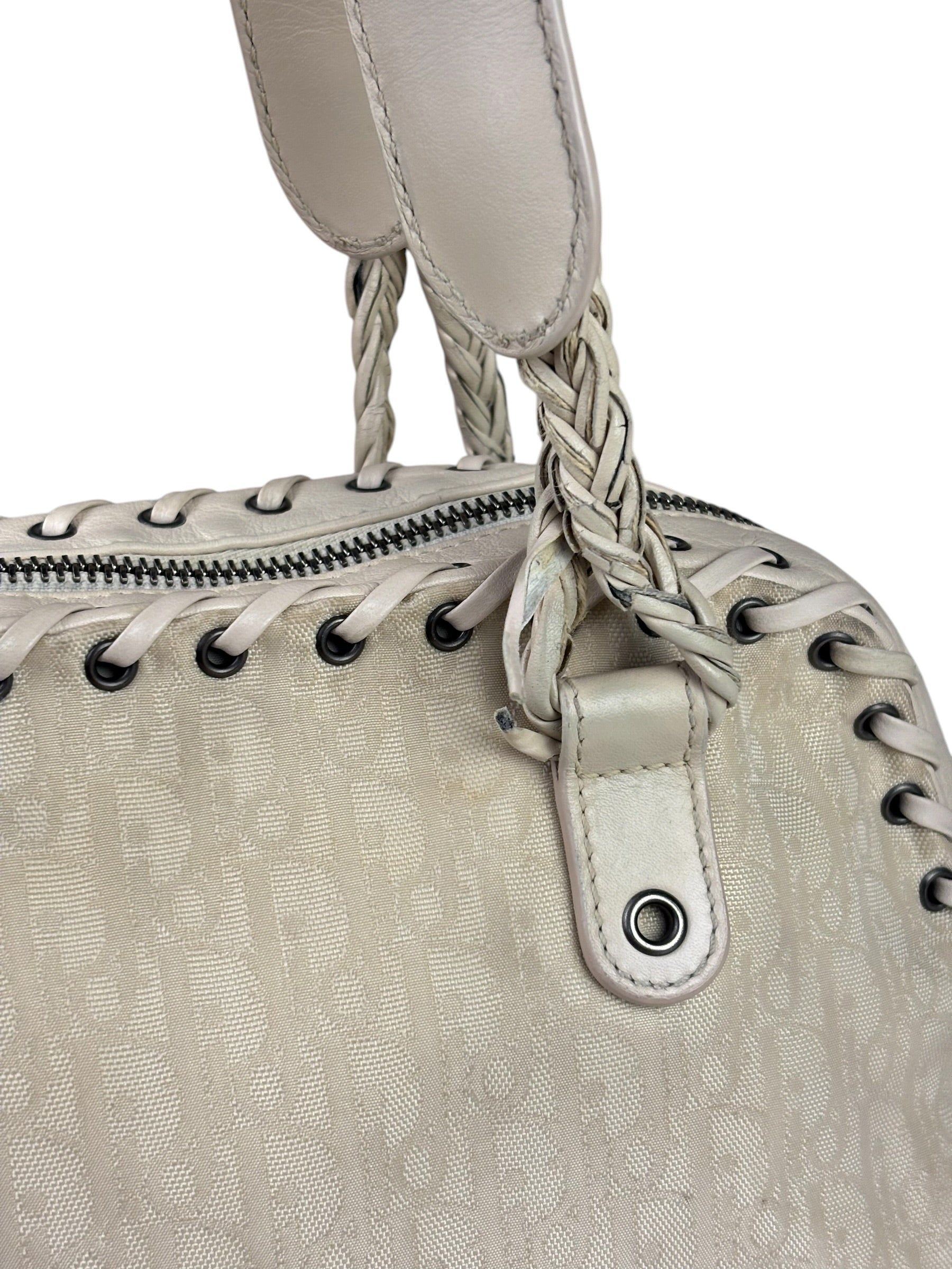 Christian Dior Cream Leather Braided Ethnic Shoulder Bag