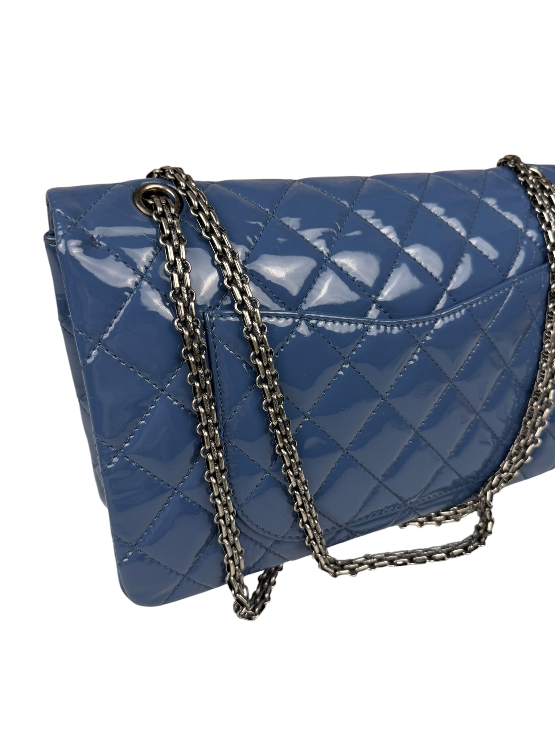 Chanel Blue Patent Quilted Jumbo Classic 2.55 Double Flap Bag 2011