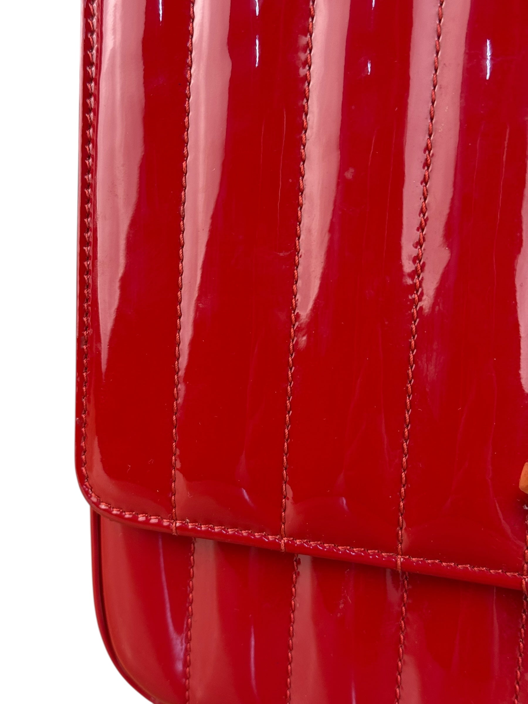Saint Laurent Red Patent Vicky Chain Flap Bag