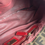 Fendi Beige/Red Leather Trim Zucca Chef Flap Bag