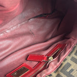 Fendi Beige/Red Leather Trim Zucca Chef Flap Bag