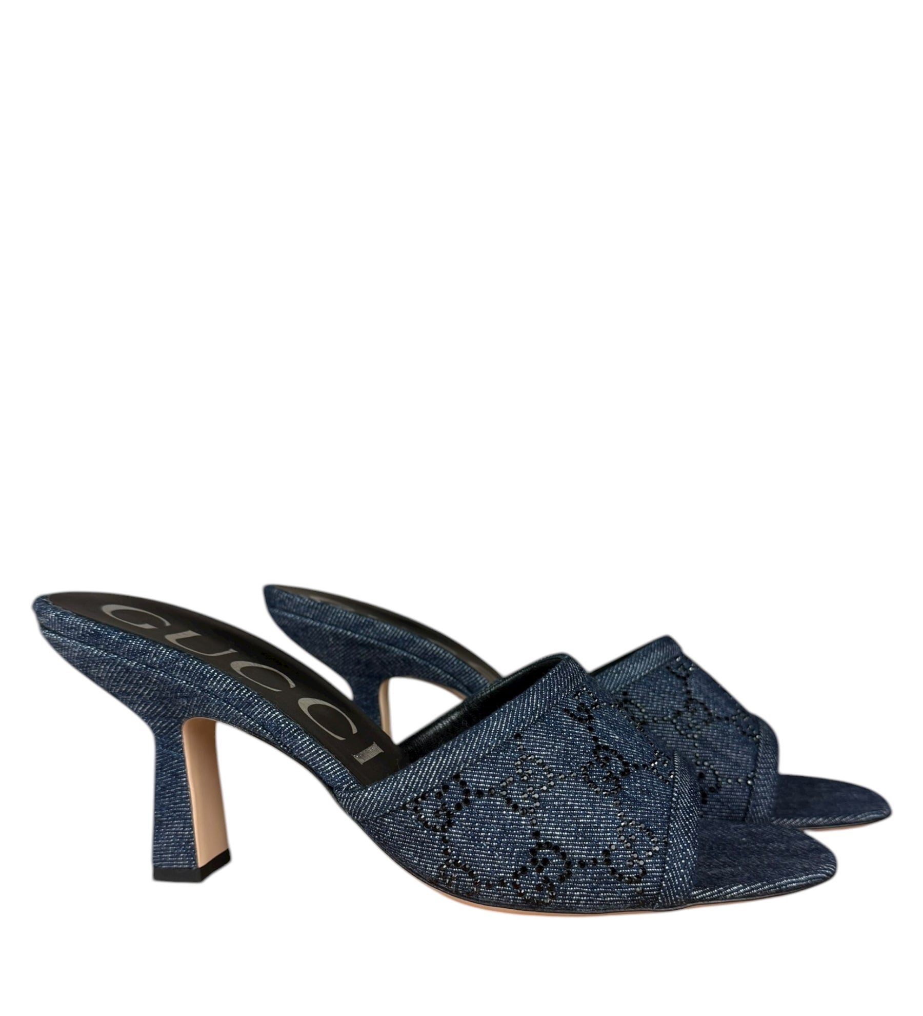Gucci Denim Sparkle Monogram Heels