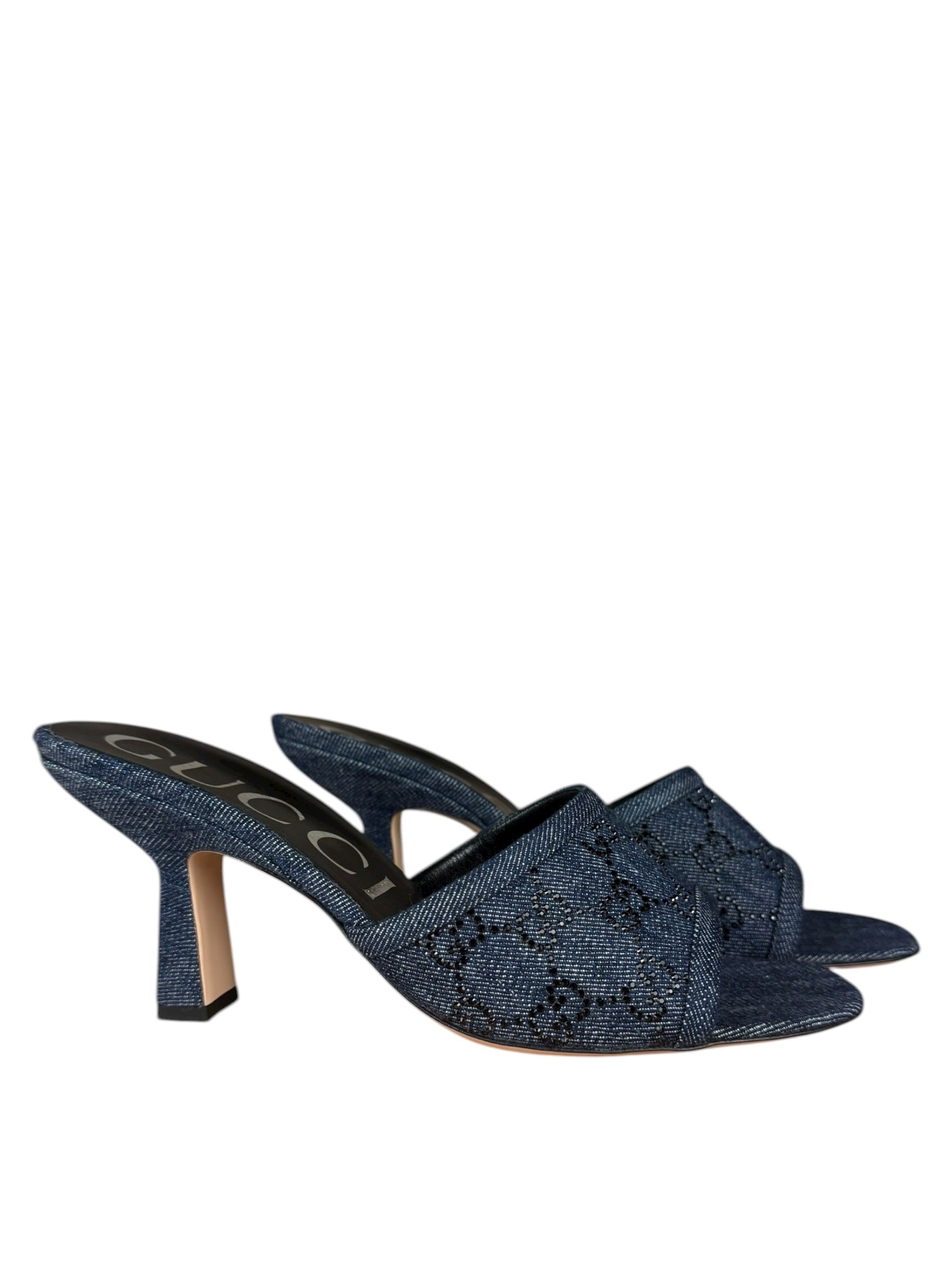 Gucci Denim Sparkle Monogram Heels