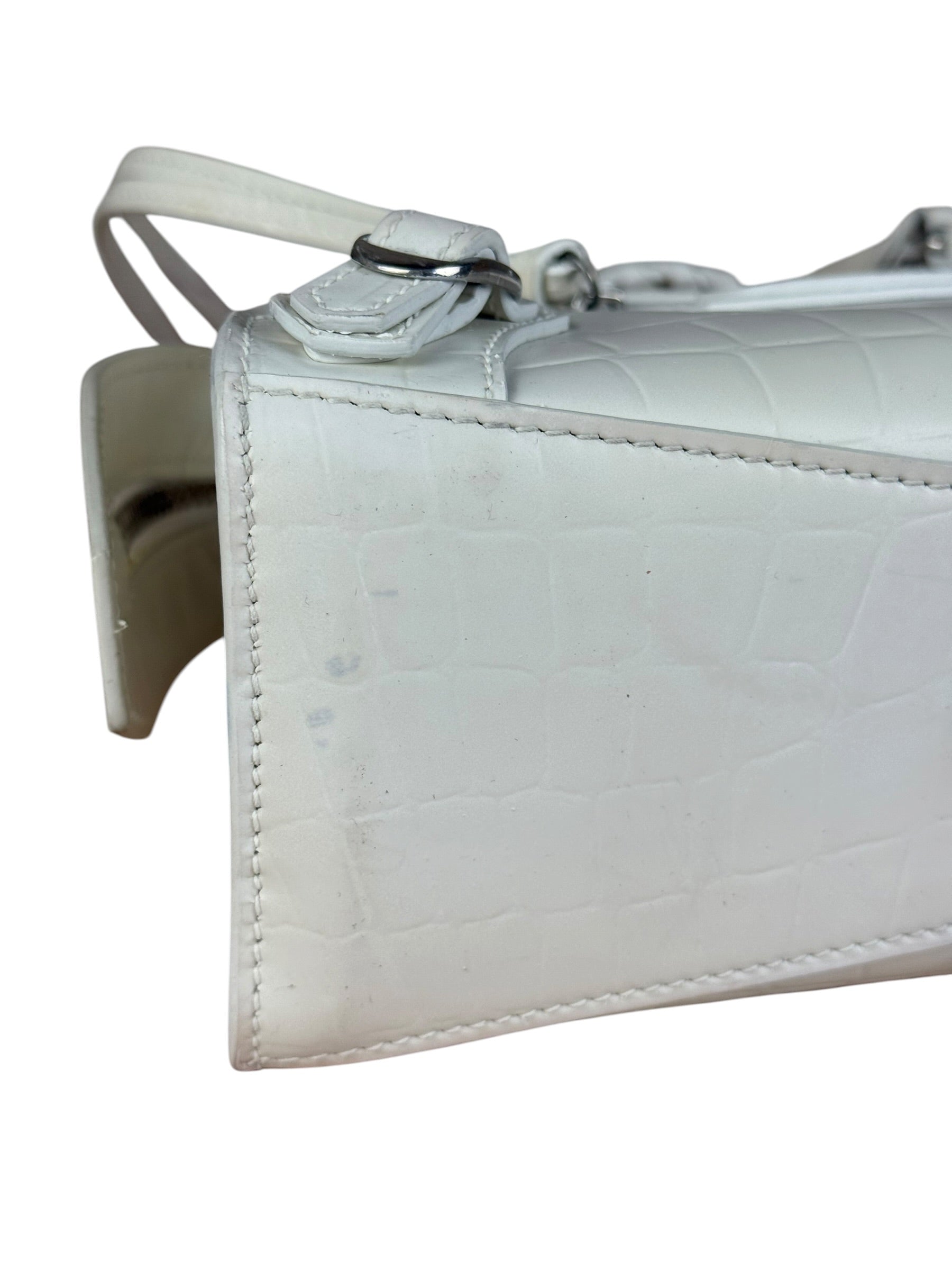 Balenciaga White Croc Embossed S Neo City Bag