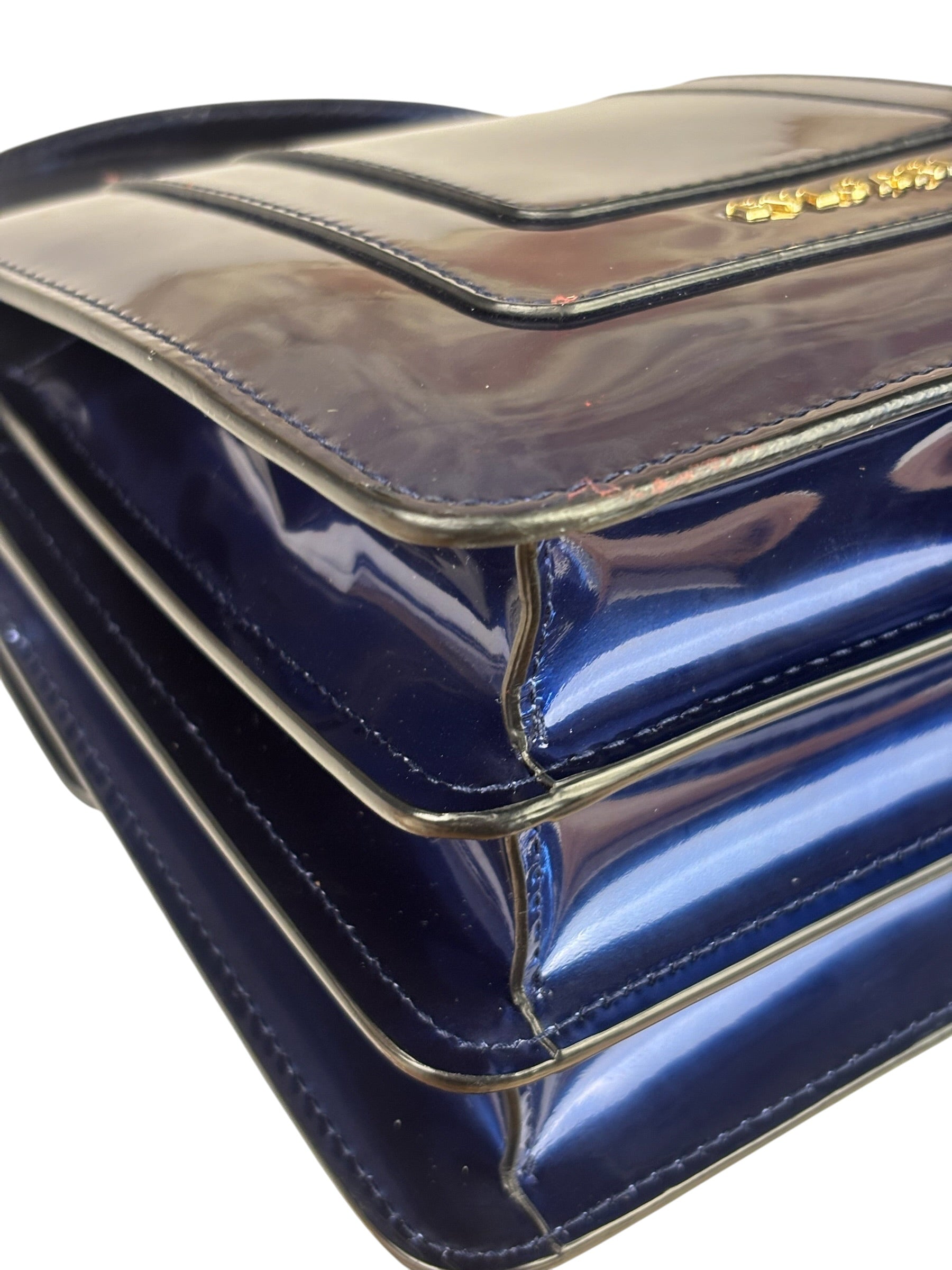 Bvlgari Shiny Blue Patent Leather Serpenti Forever Two-Way Bag