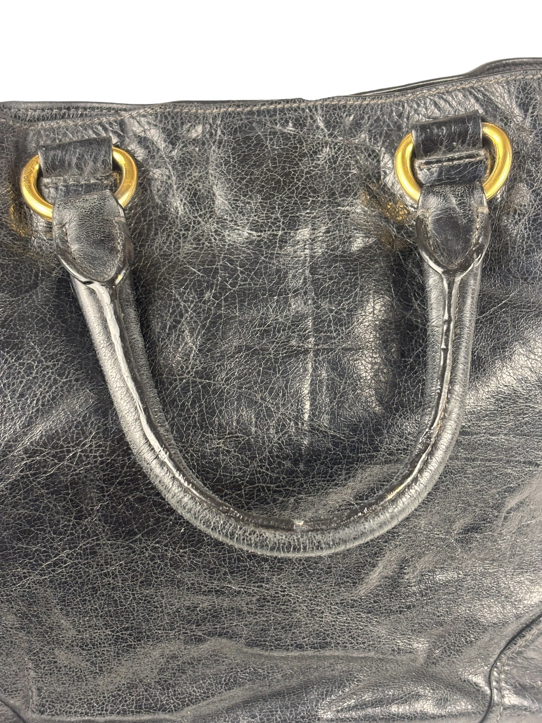 Prada Vintage Black Shine Leather Vitello Daino Tote