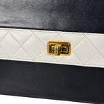 Chanel Vintage White/Black Quilted Lambskin Trapezoid Flap Bag 1990's