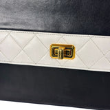 Chanel Vintage White/Black Quilted Lambskin Trapezoid Flap Bag 1990's