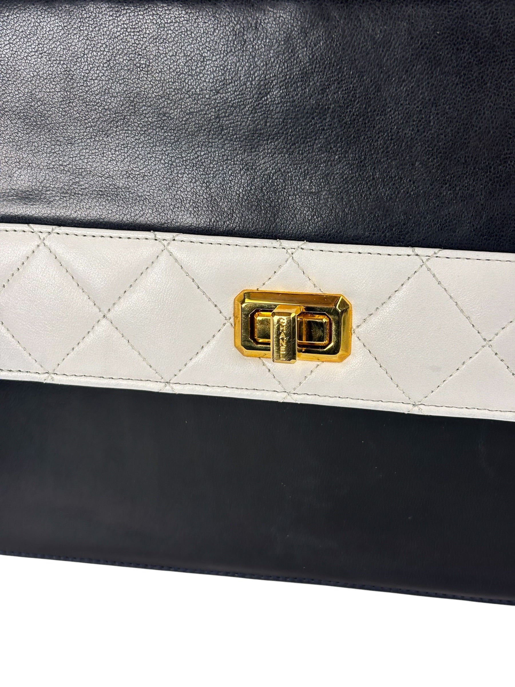 Chanel Vintage White/Black Quilted Lambskin Trapezoid Flap Bag 1990's