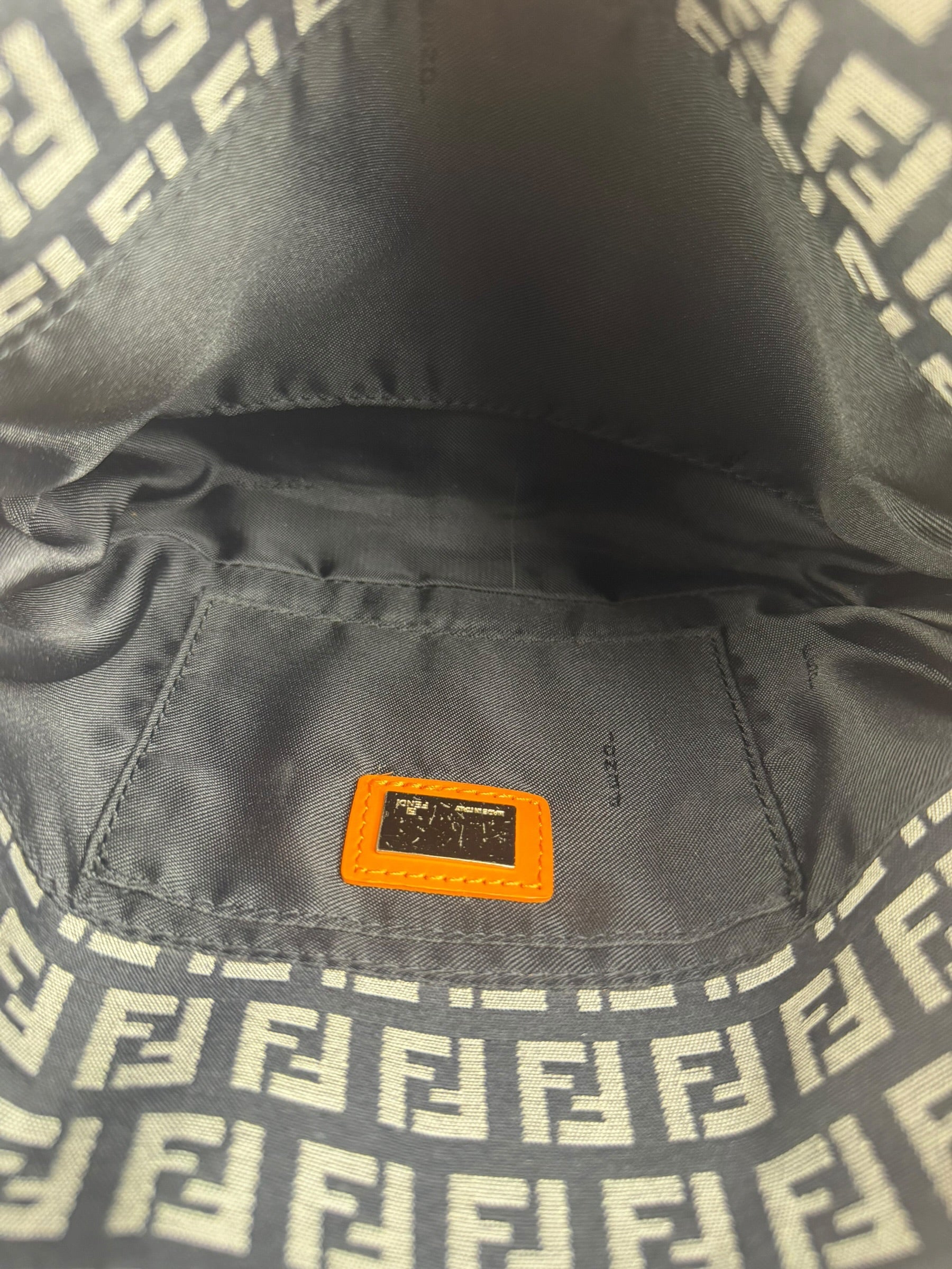 Fendi Orange Leather Trim Zucca Pochette