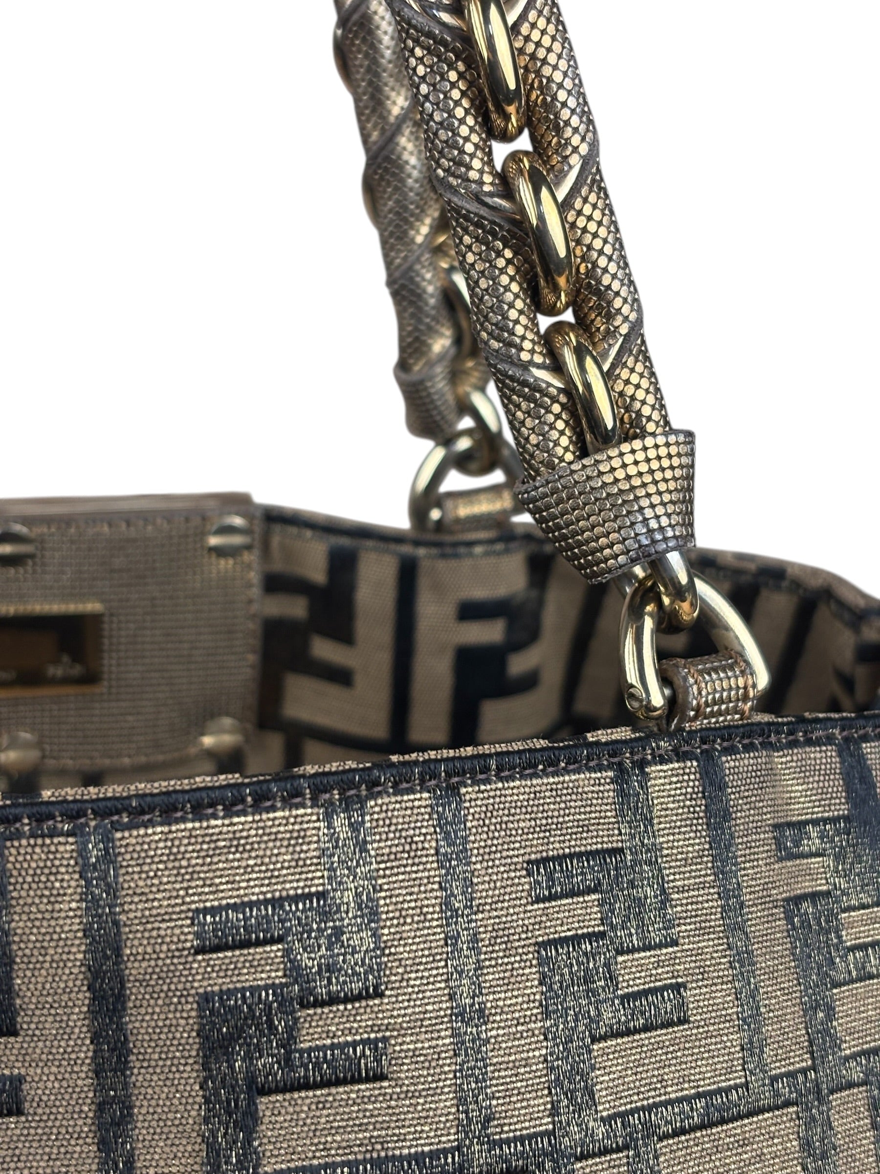 Fendi Vintage Gold Shimmer Zucca Shoulder Bag