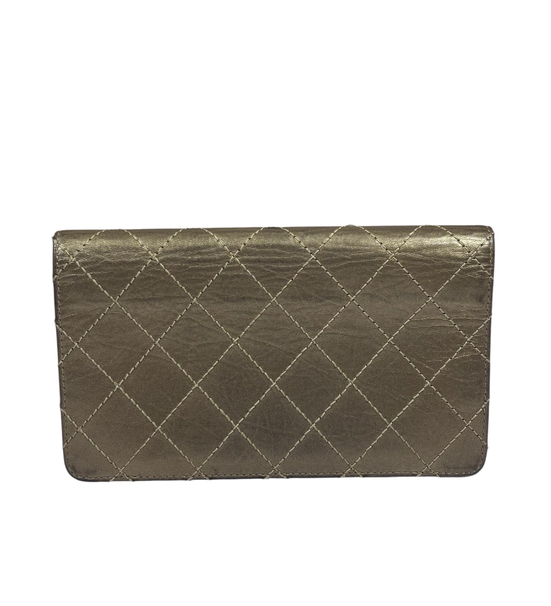 Chanel Metallic Bronze Quilted Leather Bi-Fold Long Wallet
