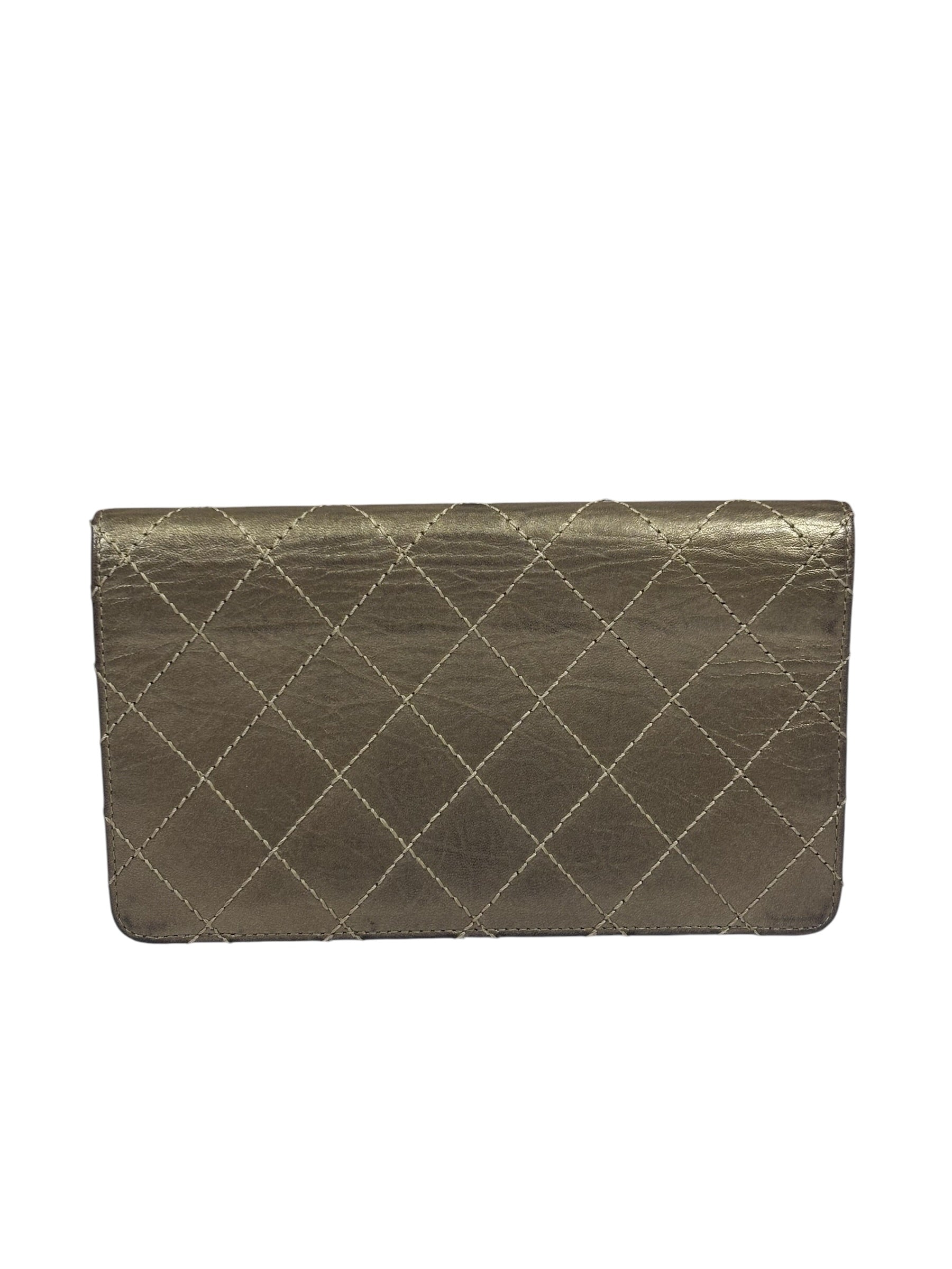 Chanel Metallic Bronze Quilted Leather Bi-Fold Long Wallet