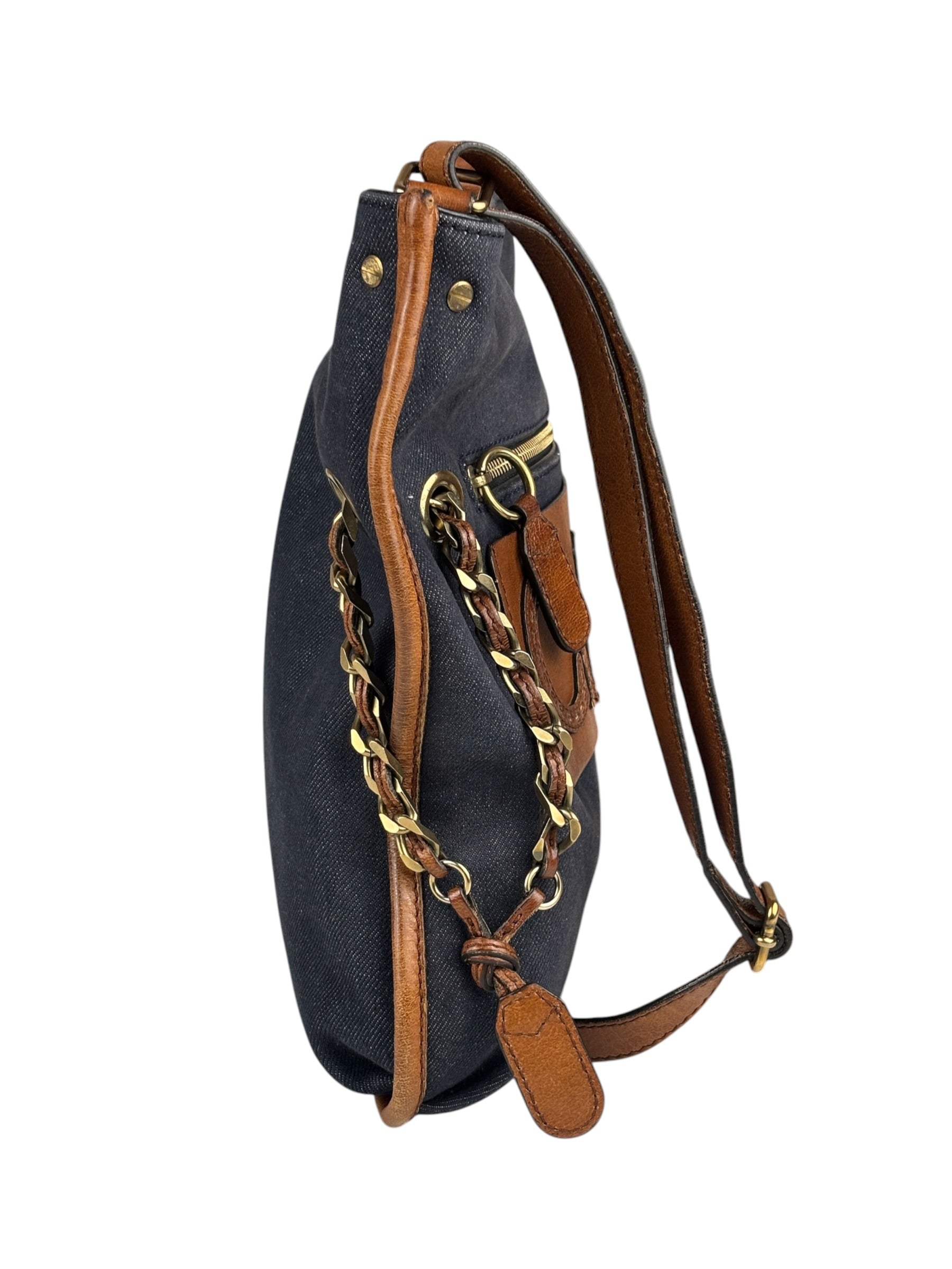 Chloe Dark Gray/Blue Harley Denim/Leather Crossbody Bag