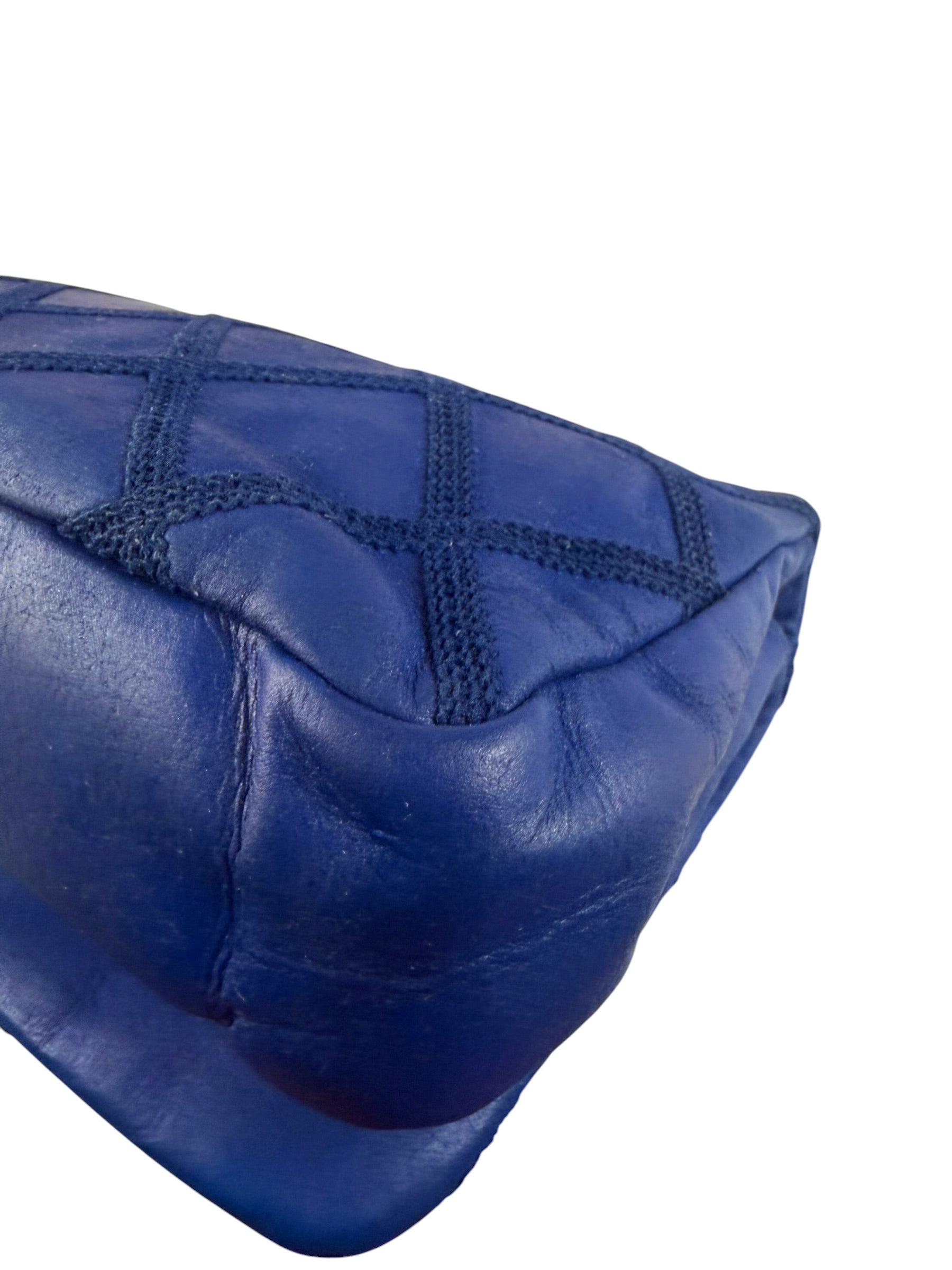Chanel Blue Leather Diamond Stitch Iridescent Chain Flap Bag 2012