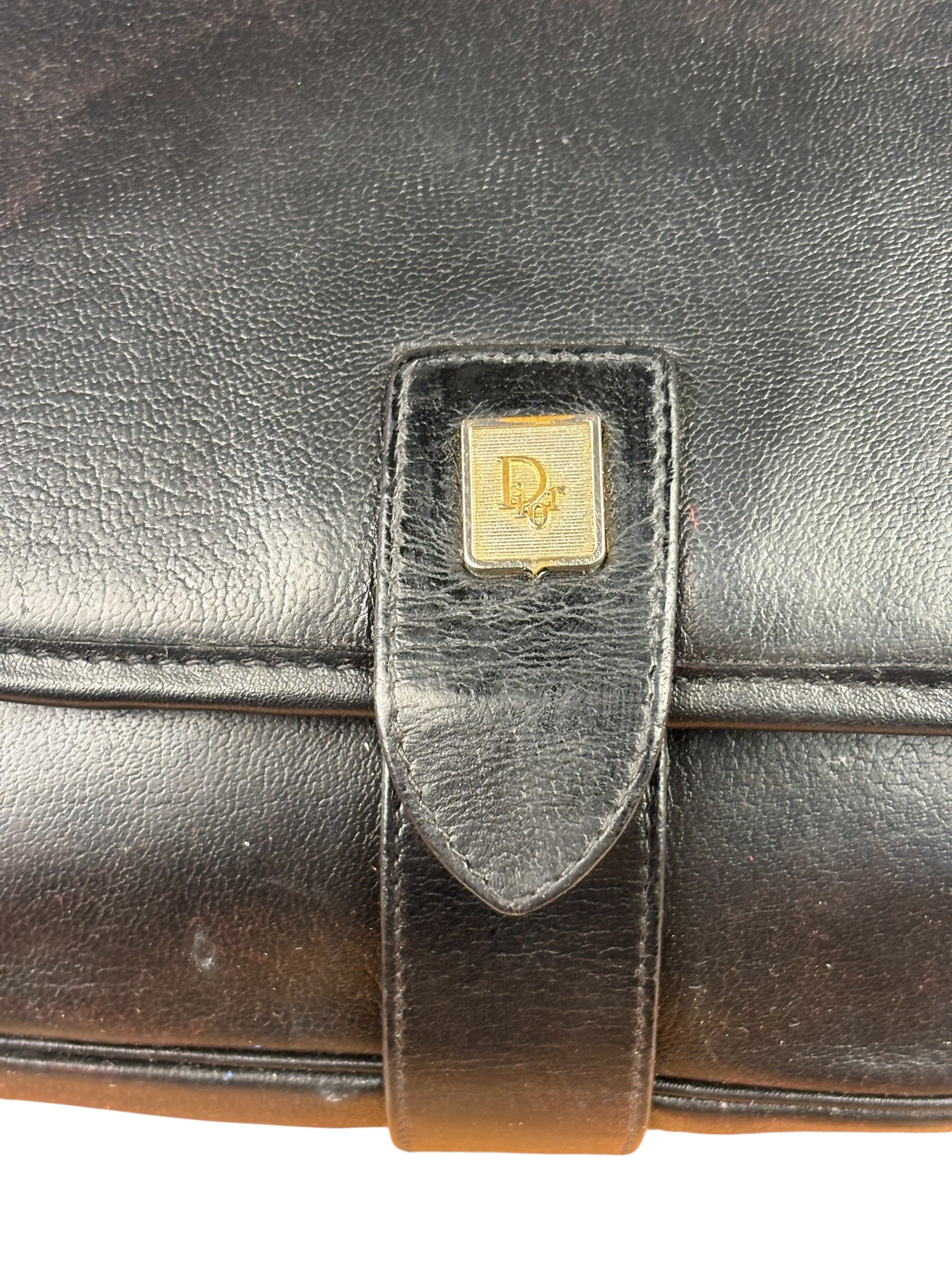 Christian Dior Vintage Black Leather Rounded Flap Bag