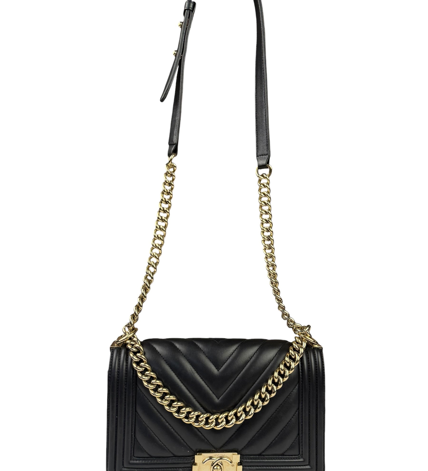 Chanel Black Chevron Leather Boy Medium Flap Bag 2017