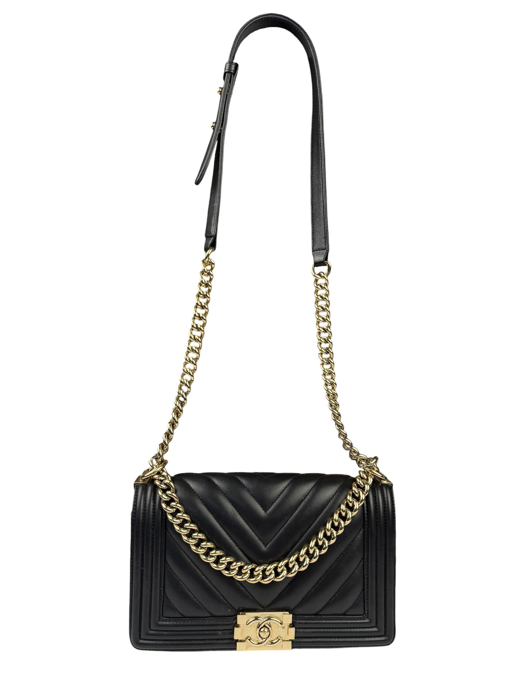 Chanel Black Chevron Leather Boy Medium Flap Bag 2017
