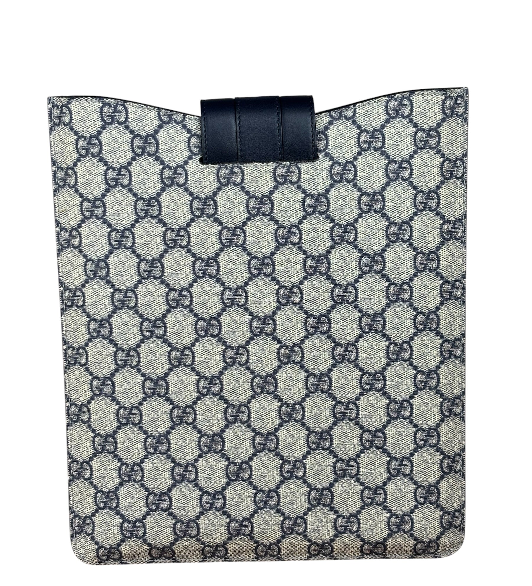 Gucci Navy Blue Leather Trim Coated GG Supreme iPad Case