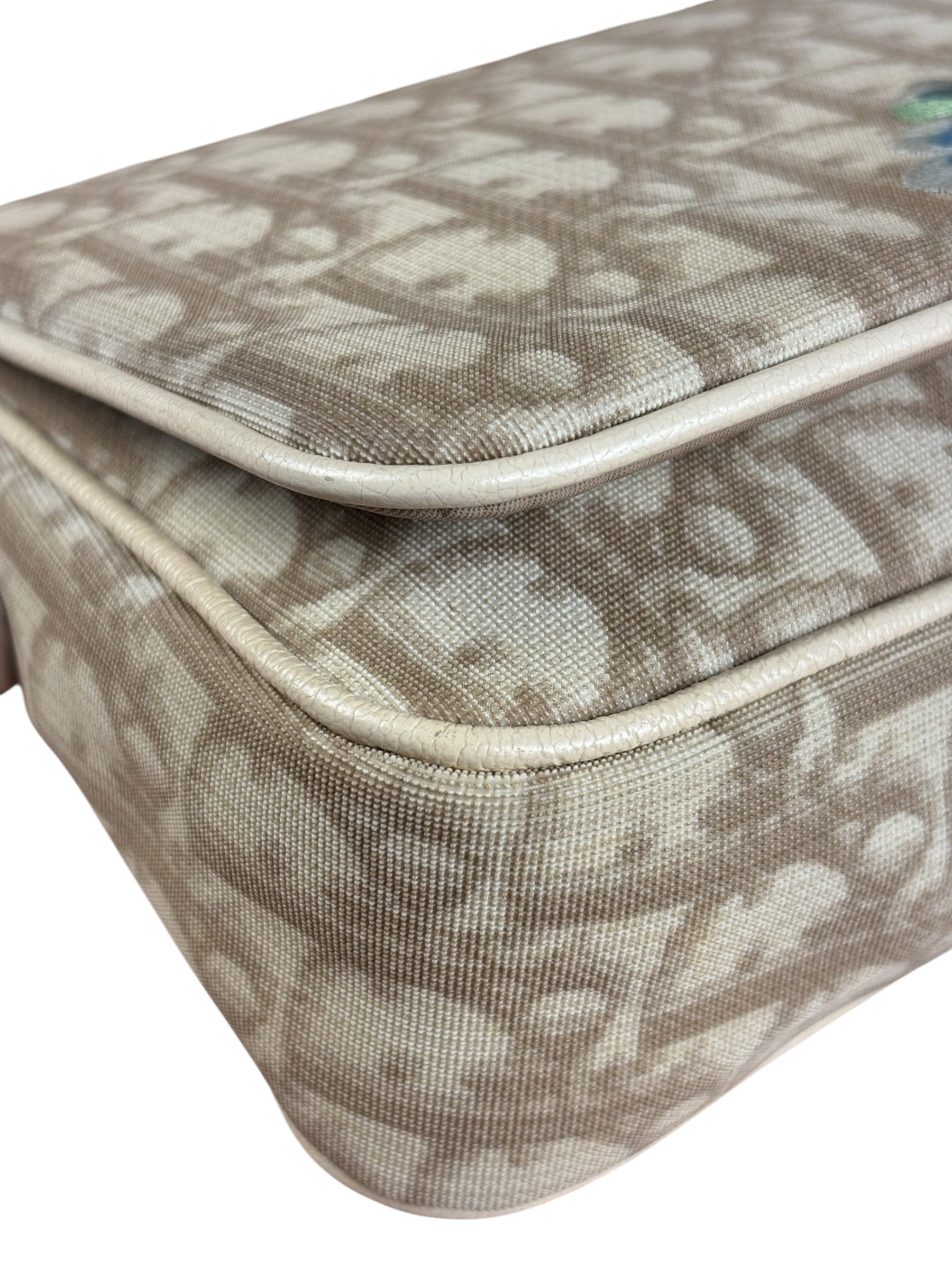 Christian Dior Beige Embroidered Trotter Flap Crossbody Bag