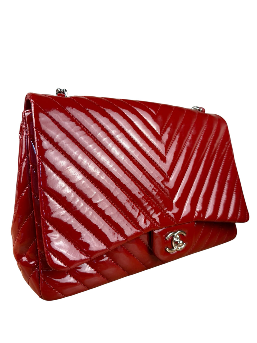 Chanel Red Patent Chevron Jumbo Flap 2010