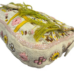 Fendi Cream Leather Trim Beaded Baguette