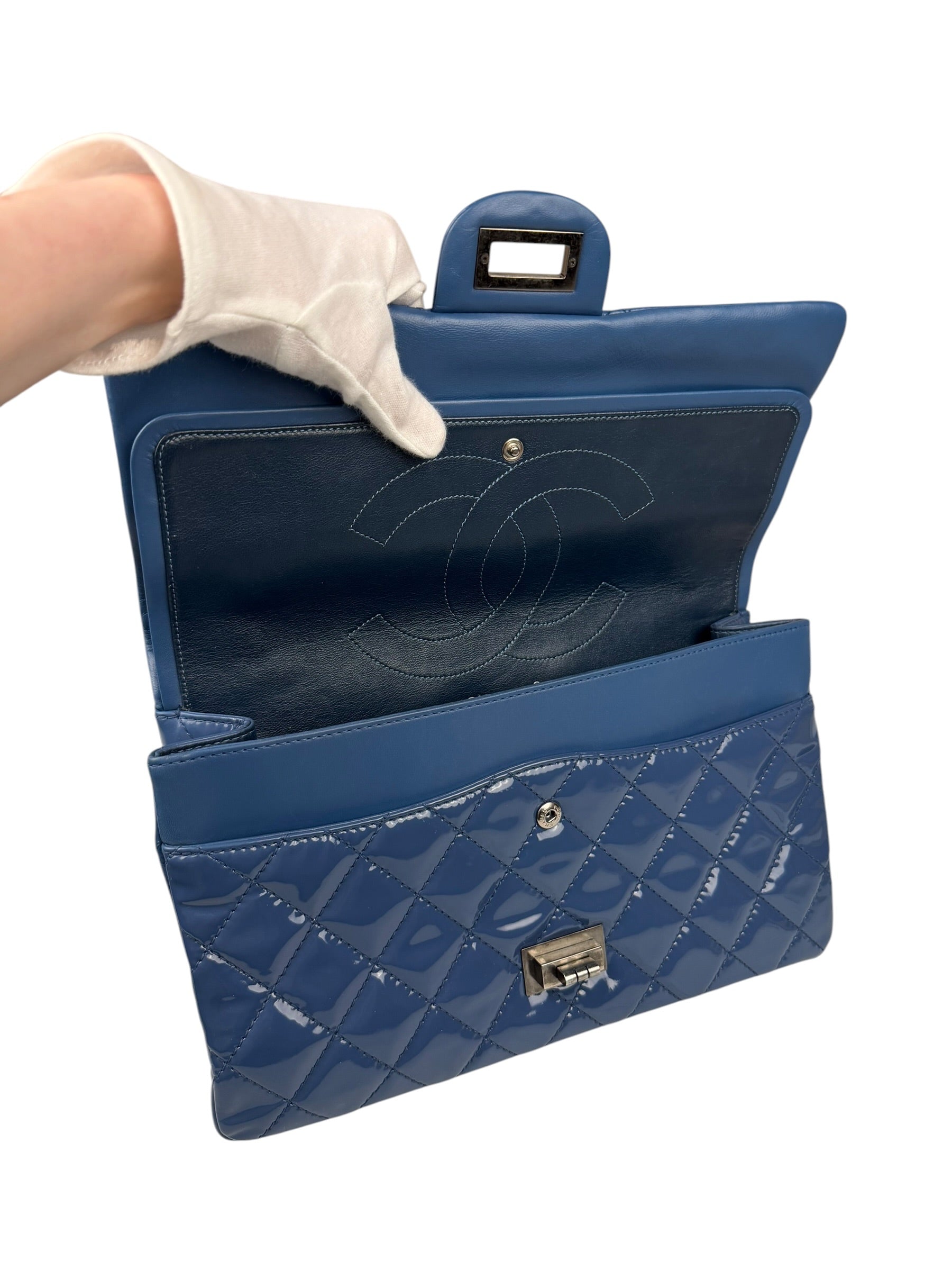 Chanel Blue Patent Quilted Jumbo Classic 2.55 Double Flap Bag 2011
