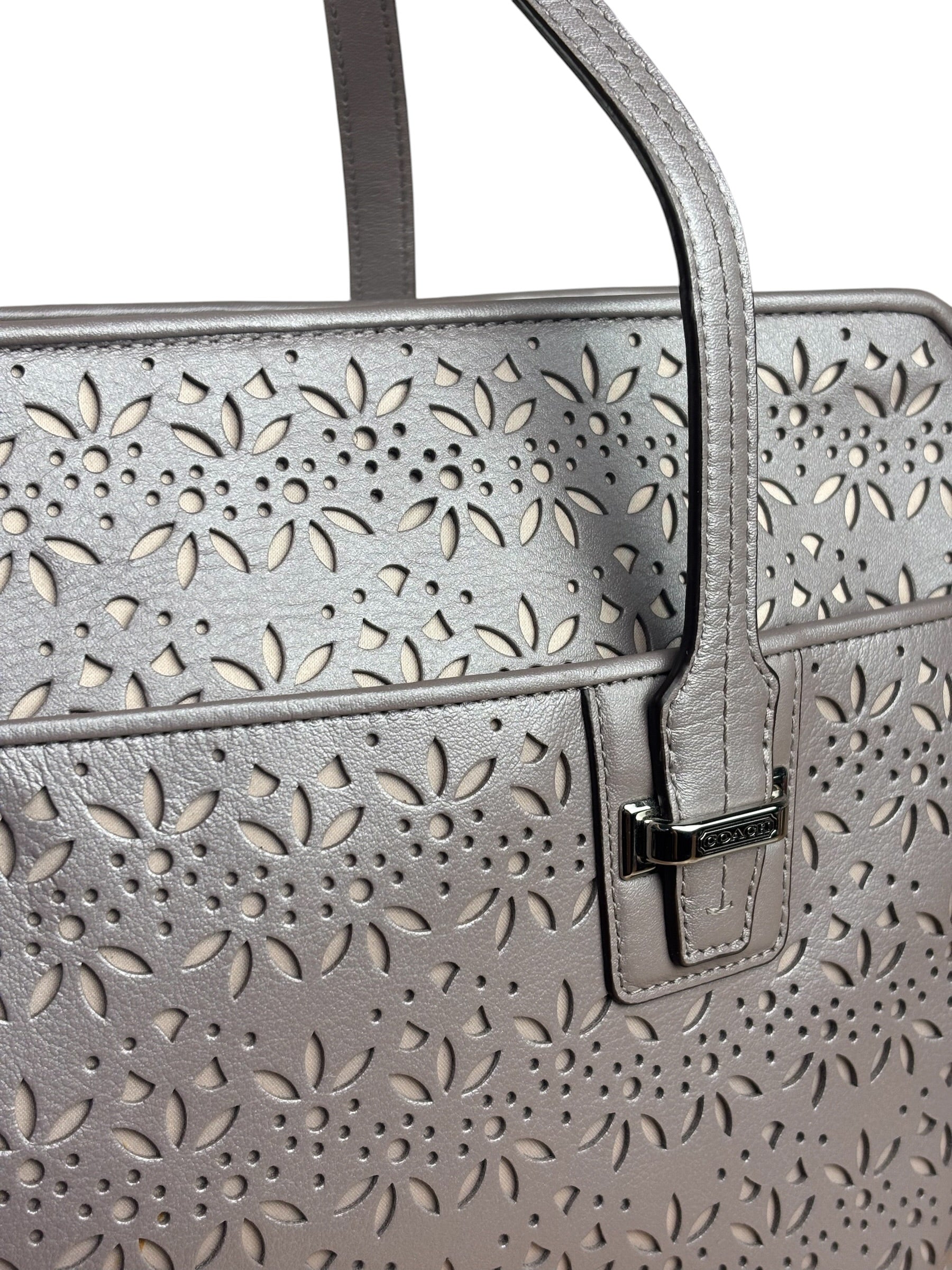 Coach Putty Grey Leather Taylor Eyelet Caryall Shoulder Bag