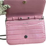 Balenciaga Pink Croc-Embossed Leather Chain B Wallet
