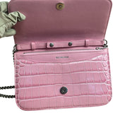 Balenciaga Pink Croc-Embossed Leather Chain B Wallet