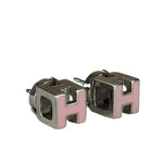 Hermes Silver Pink H Studded Earrings